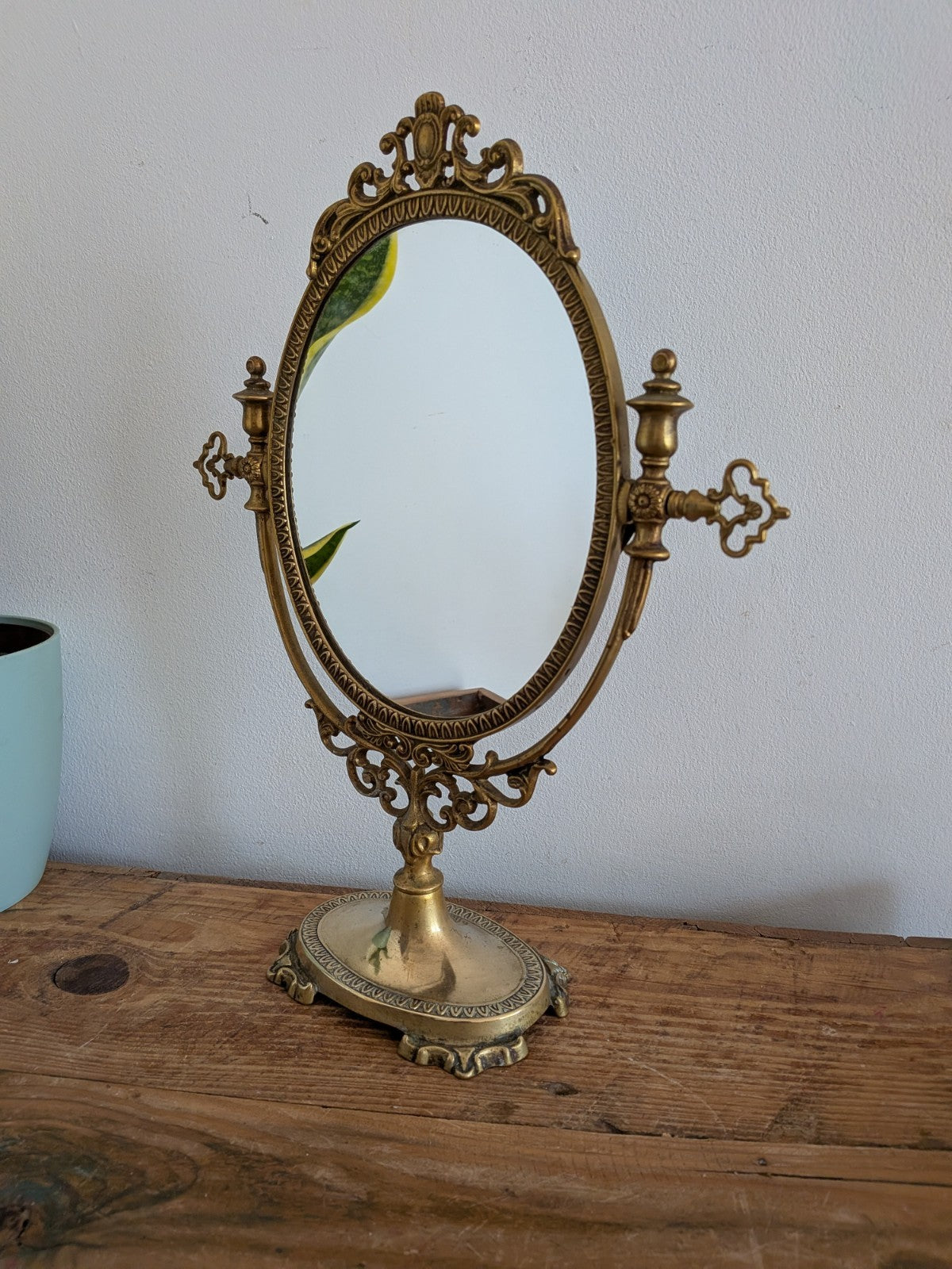 Antique Vintage Oval Dressing Brass Metal Table Vanity Swing Mirror French Style