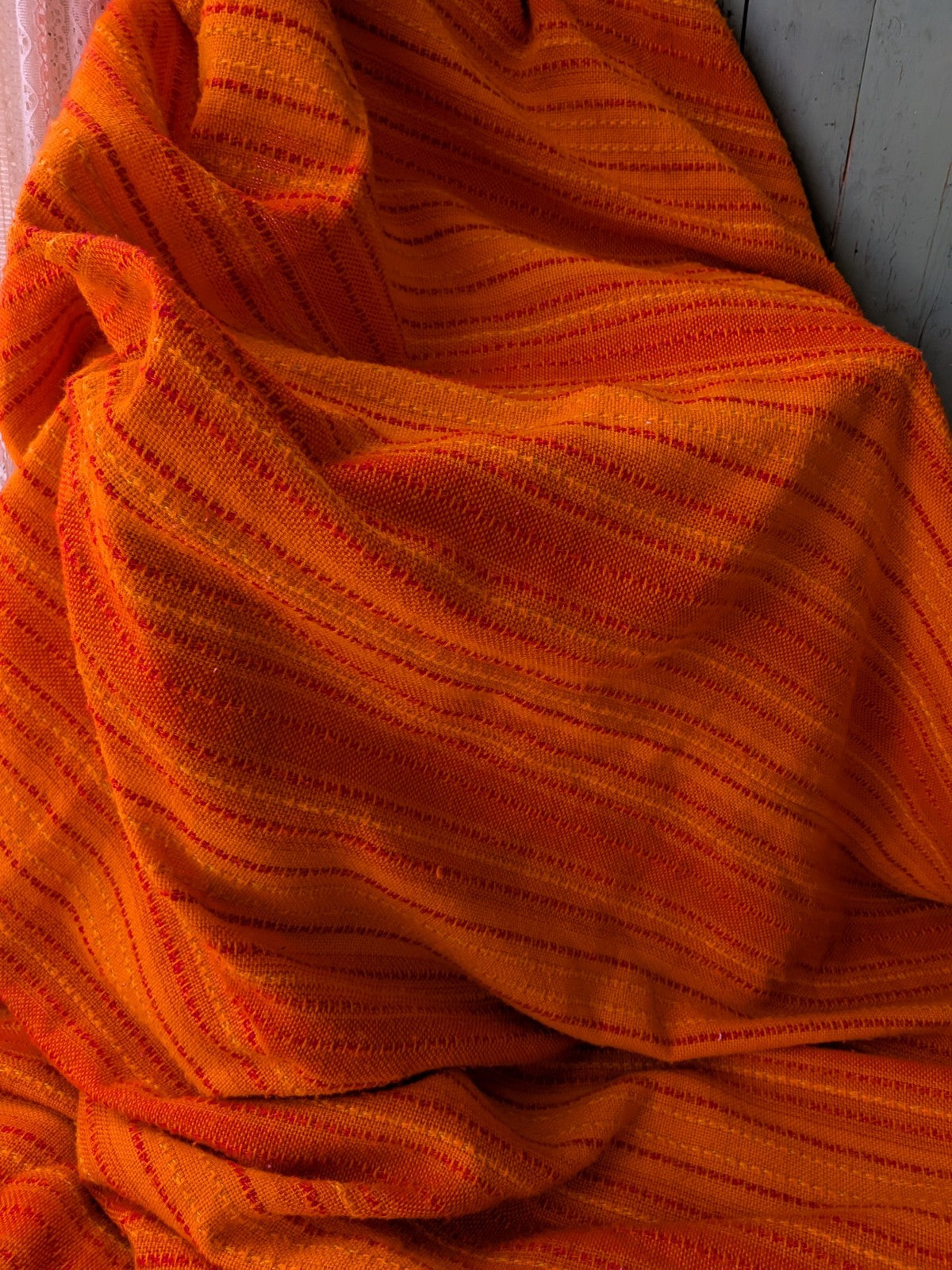 Vintage Retro Orange Polyester Double Bedspread Topper Bedding RARE Prop Woven