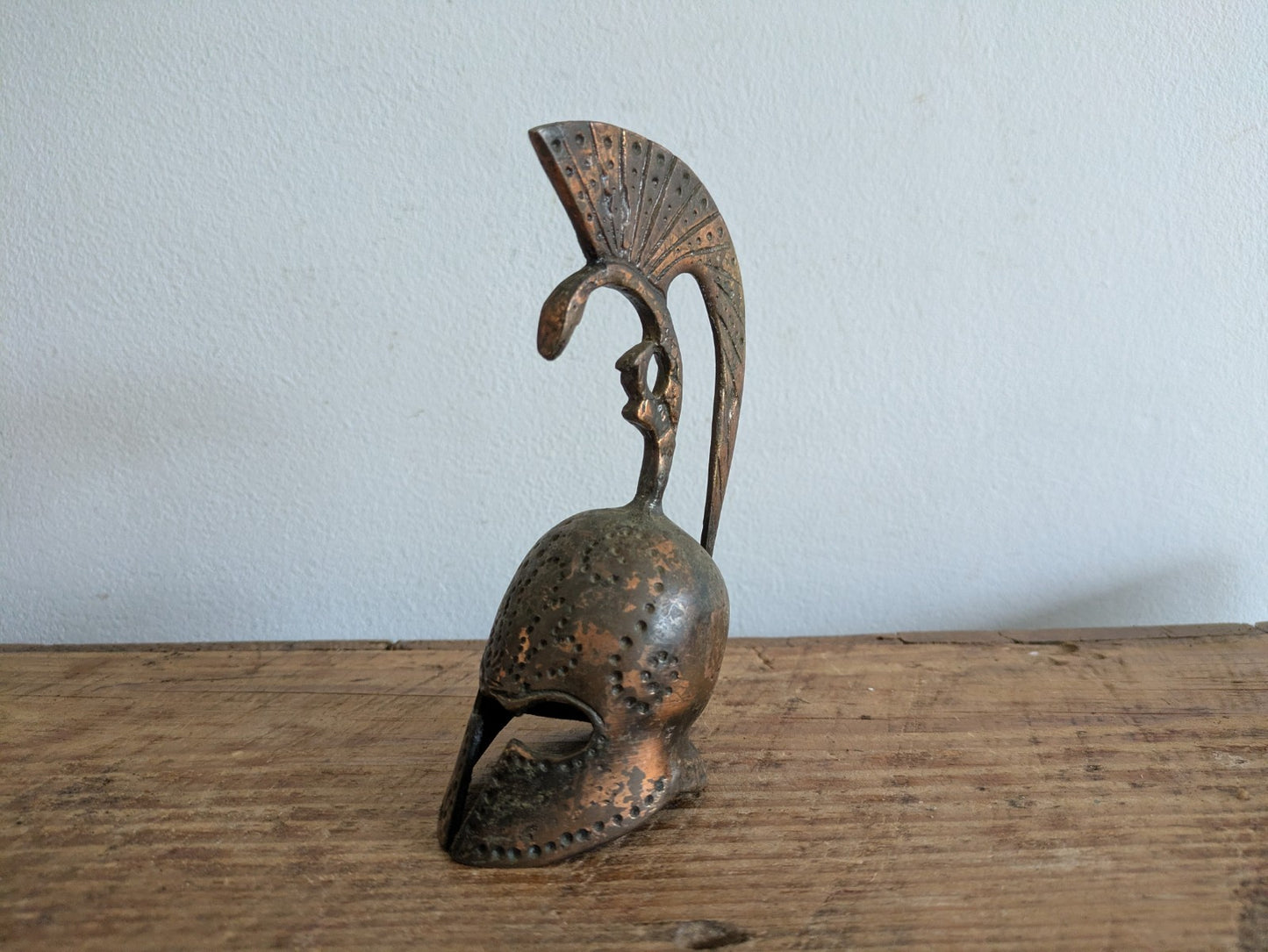 Old Decorative Art Bell Gladiator Helmet Roman Trojan Warrior Vtg Cast Bronze