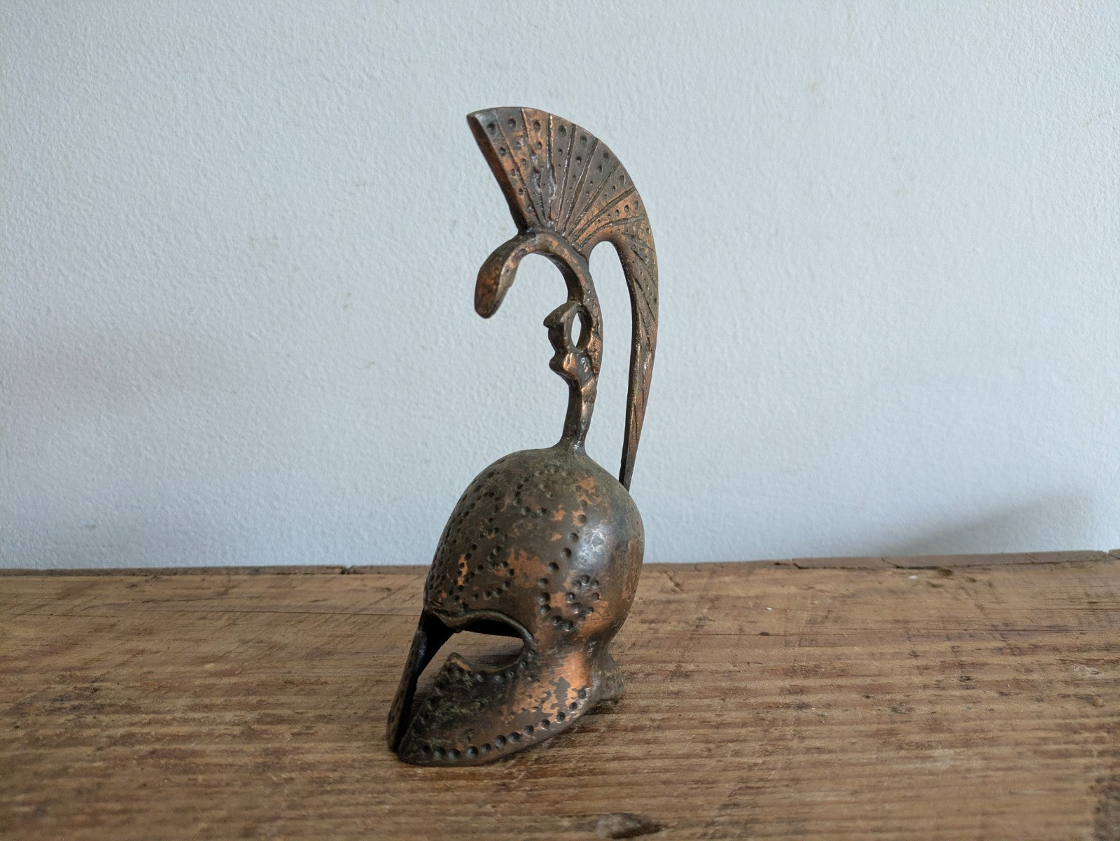 Old Decorative Art Bell Gladiator Helmet Roman Trojan Warrior Vtg Cast Bronze