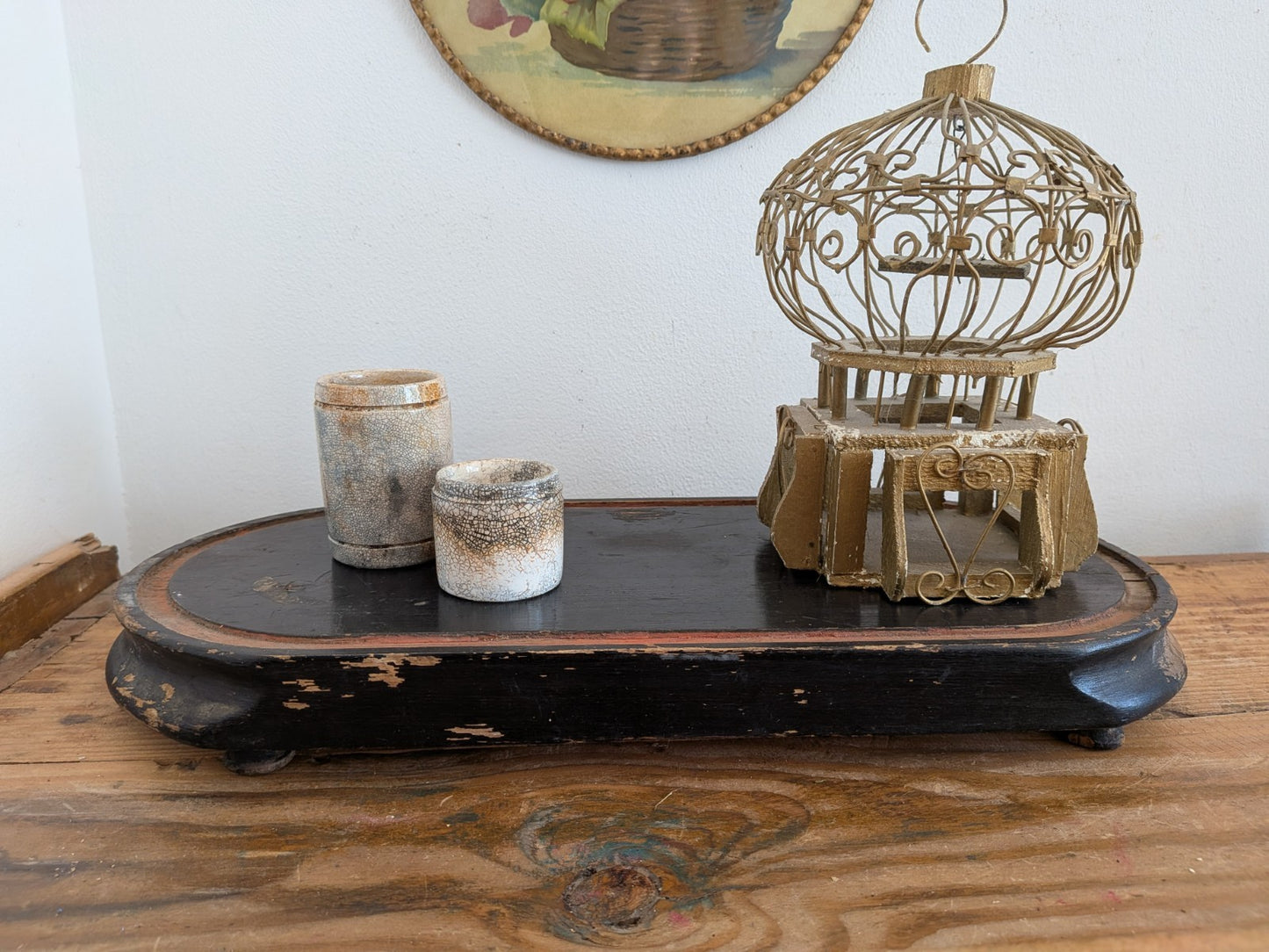 Antique Oval Wooden Base for Glass Dome Early 20th-C French Taxidermy Clock Vtg!