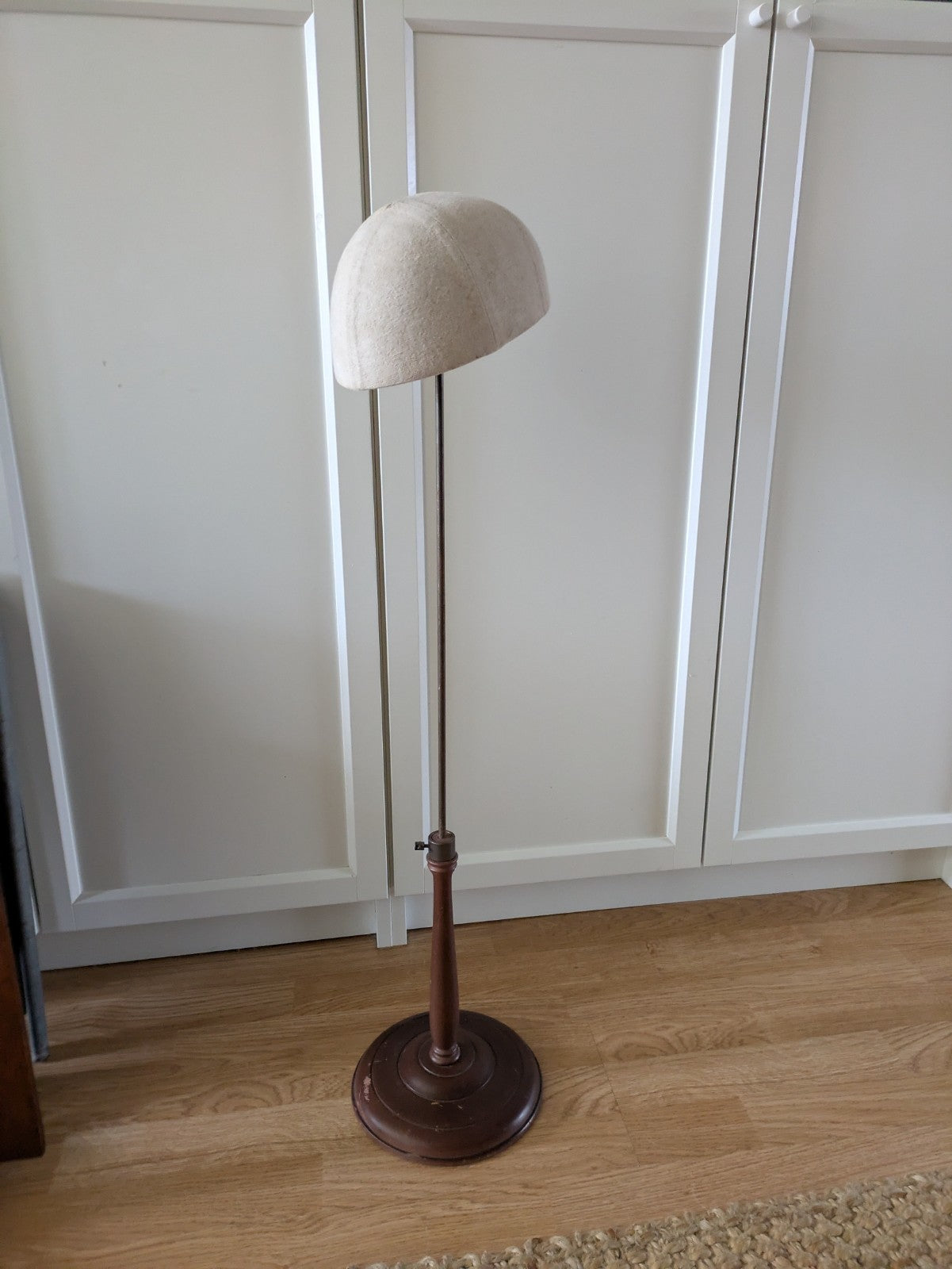 Antique Milliners Canvas Hat Block Haberdashery Shop Display Wooden Adjust Stand