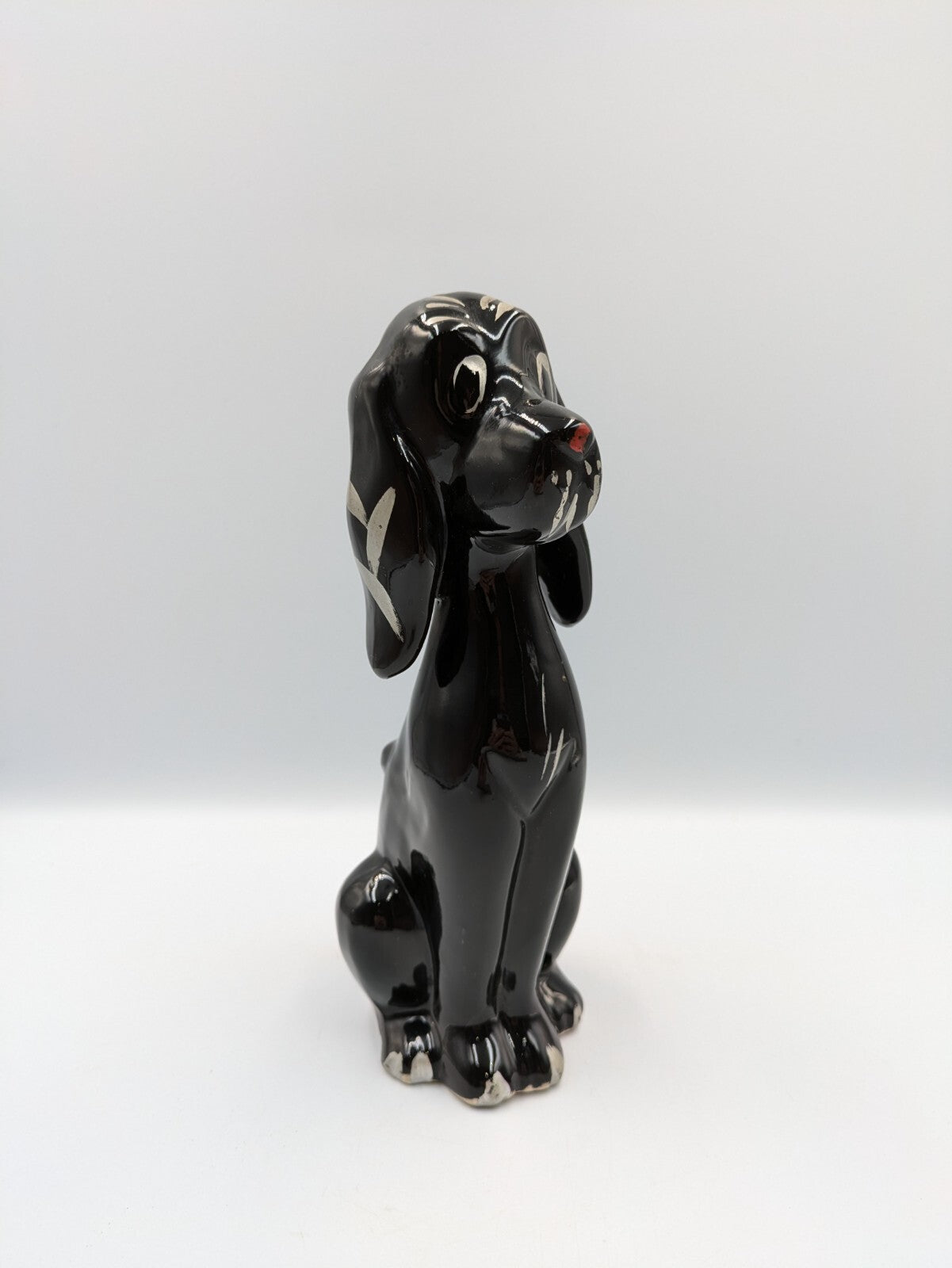Vintage Retro Kitsch Black Dog Sitting Figurine Ornament Ceramic Mid Century Vgc