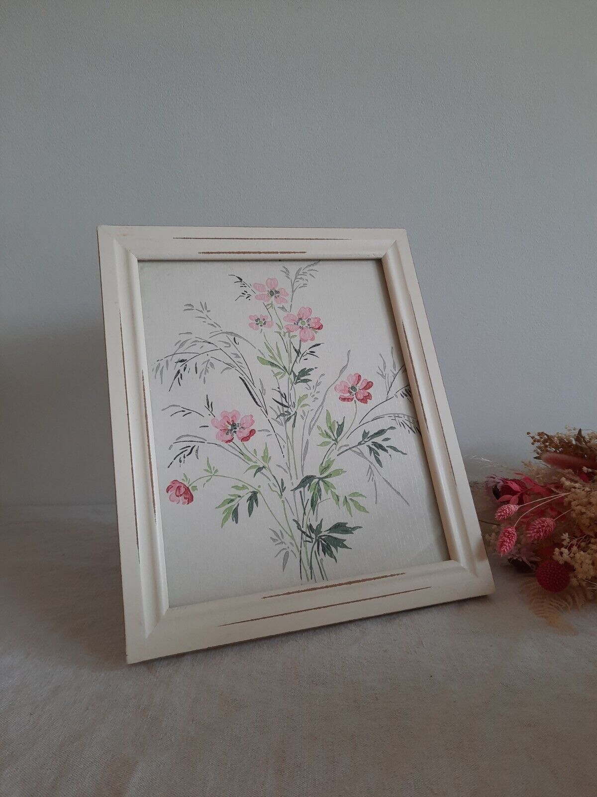 Floral picture Frame Wallpaper Sample gift framed Rare French Vtg Original White