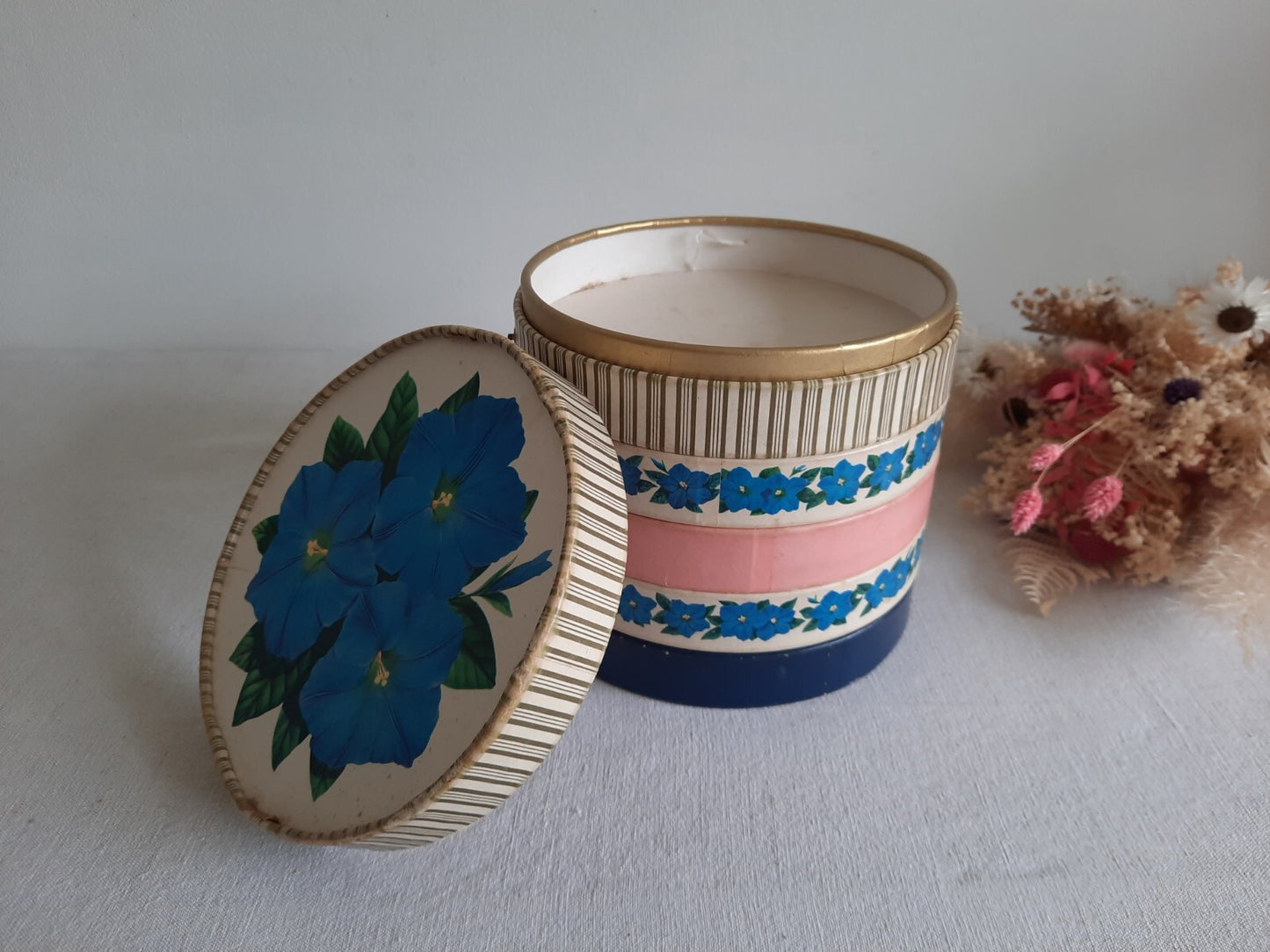 Vintage 5 Tier Cardboard Box England Rare Round Chocolate Storage Floral Display