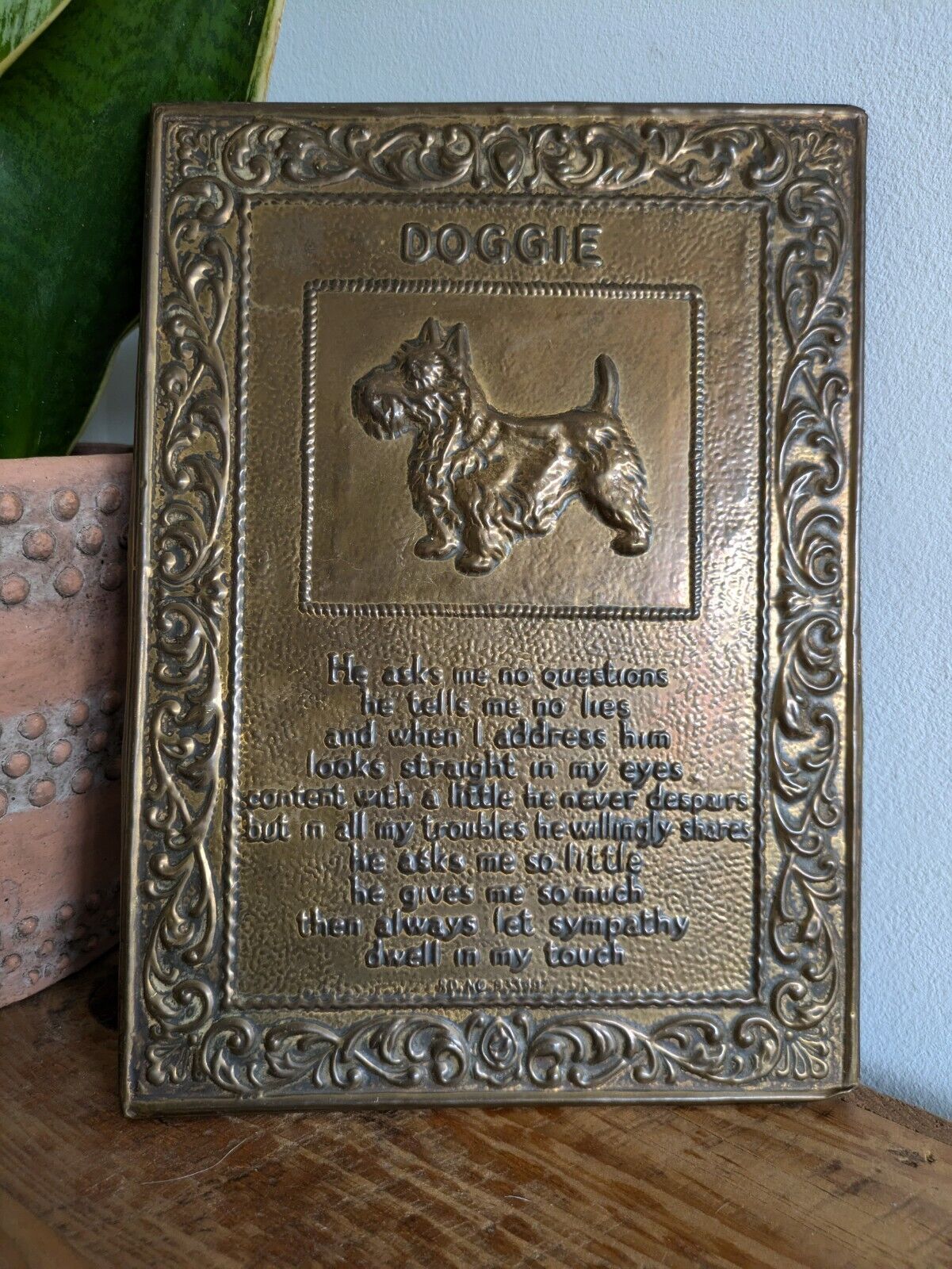 Brass Scottie Doggie Poem Wall Plaque Dog Vintage Brass On Wood Wall Hanging 