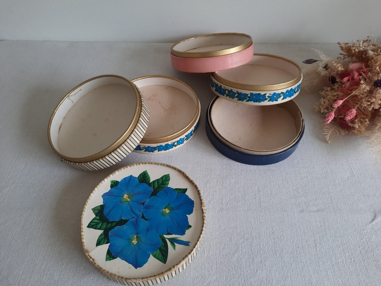 Vintage 5 Tier Cardboard Box England Rare Round Chocolate Storage Floral Display