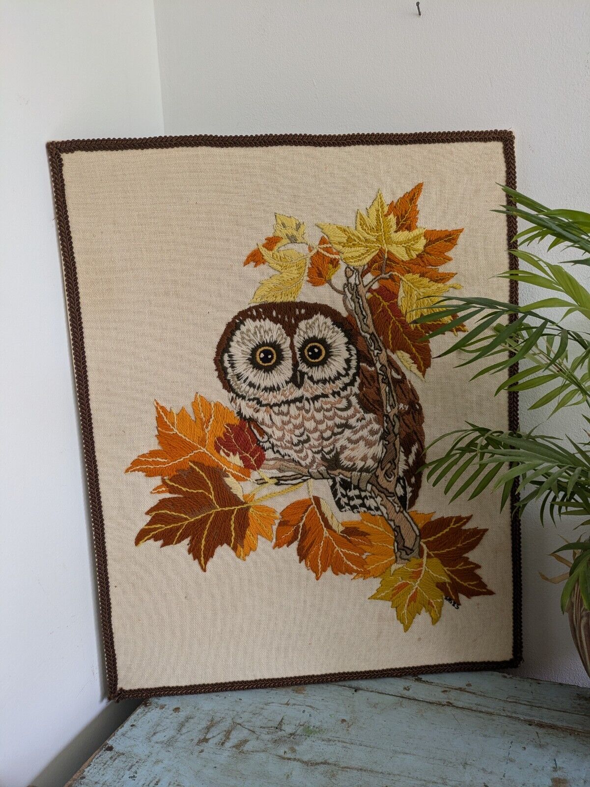Vintage Retro Creative Dimensions Linda K Powell 1977 Owl Completed Needle Work