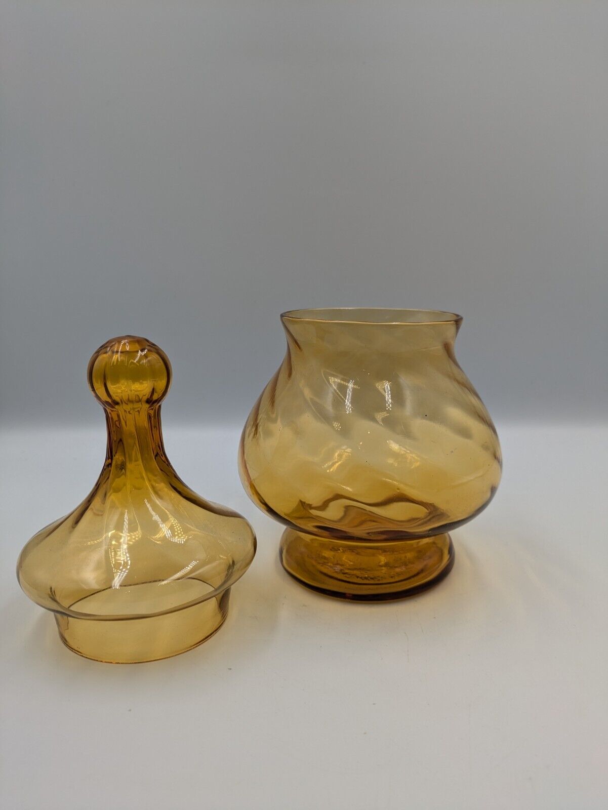 Vintage Empoli Amber Glass Circus Tent Candy Dish Optic Apothecary Jar Italy Vgc