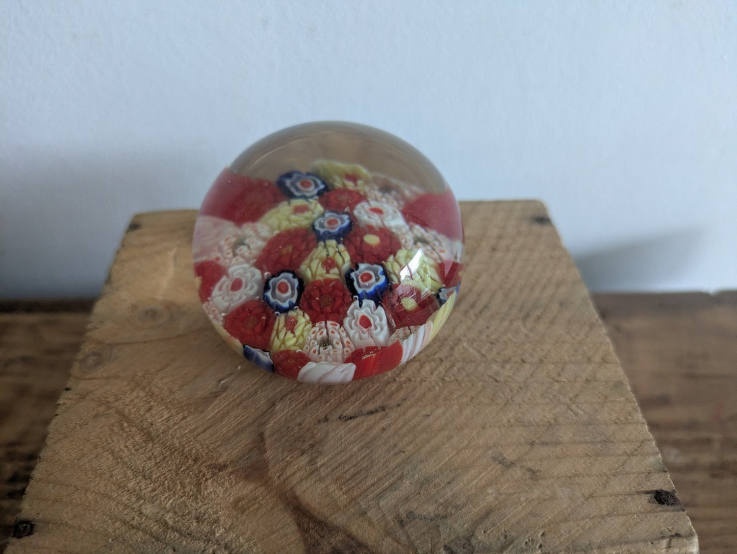 Unique Murano Art Glass Multicoloured Millefiori paperweight Clear Vintage Style