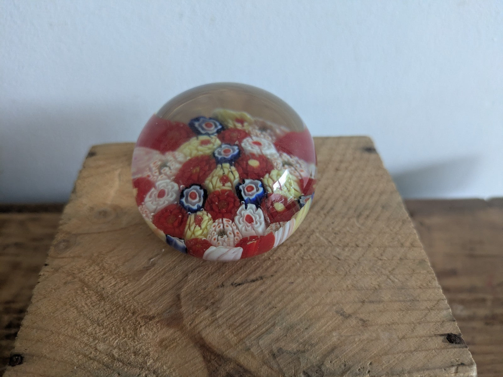 Unique Murano Art Glass Multicoloured Millefiori paperweight Clear Vintage Style