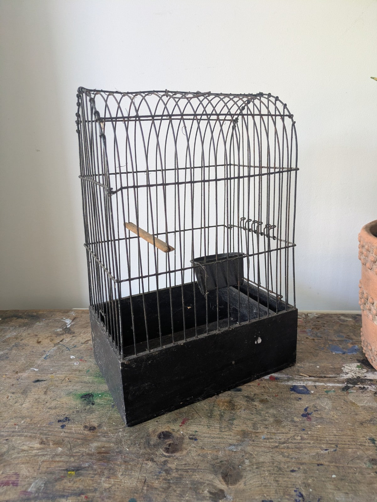 VTG Canary Black Wire Show Carry Bird Cage Decor Bird Cage Wooden Antique Prop