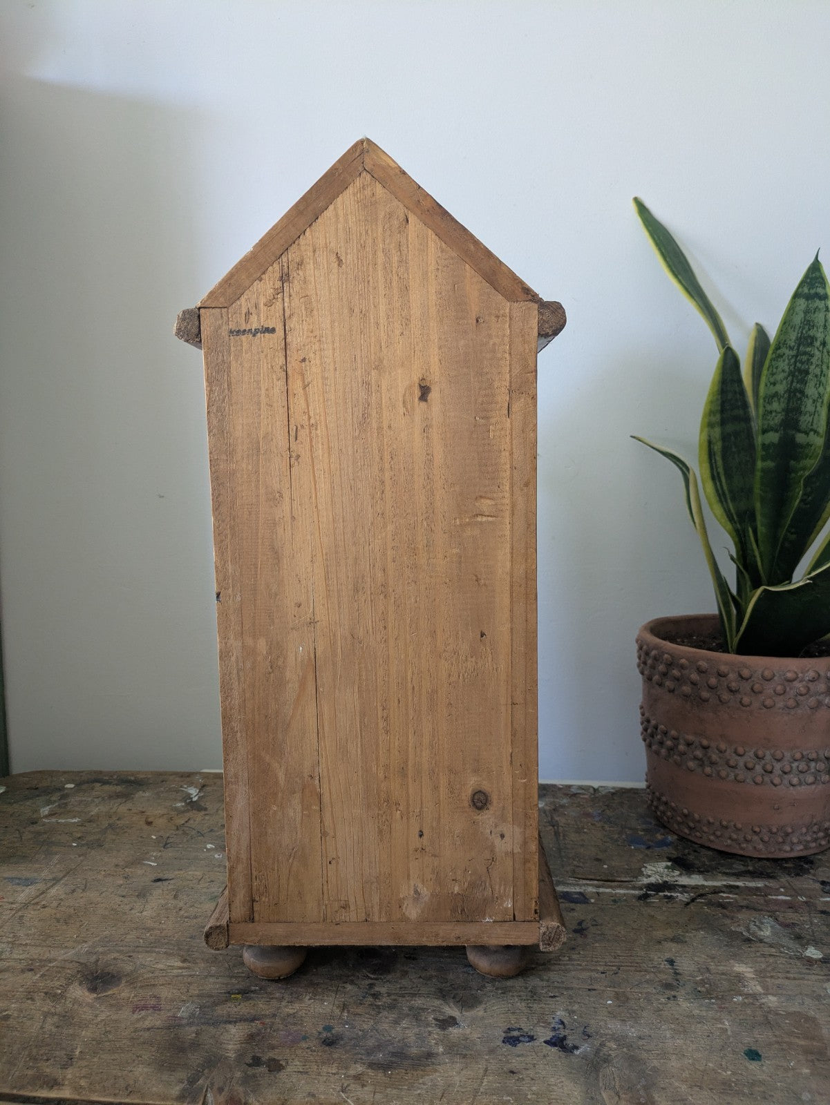 Small Table Top Pine Wood Cabinet Cupboard Fire Storage Unit Unusual Wooden Vgc