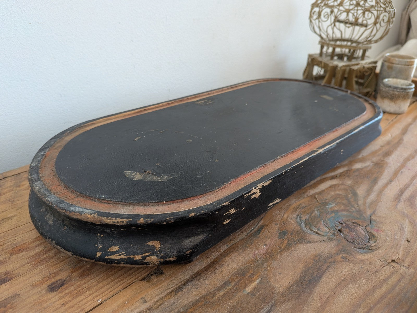 Antique Oval Wooden Base for Glass Dome Early 20th-C French Taxidermy Clock Vtg!