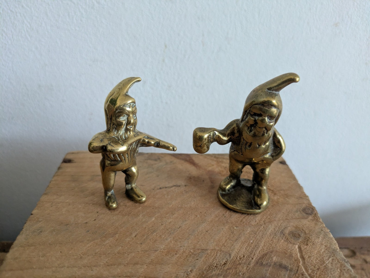 2x Vintage Miniature Brass Gnome With a Tankard & Bottle Tankard Jack MCM Pair