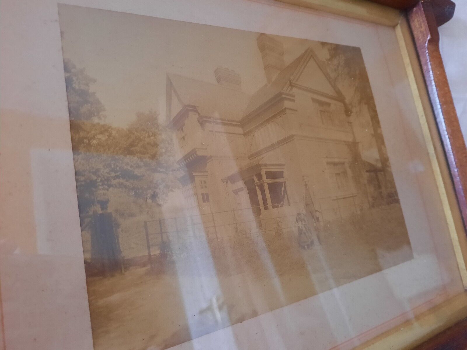 Antique Tramp Art Frame photo inset wooden rare 19th century oak copper finials