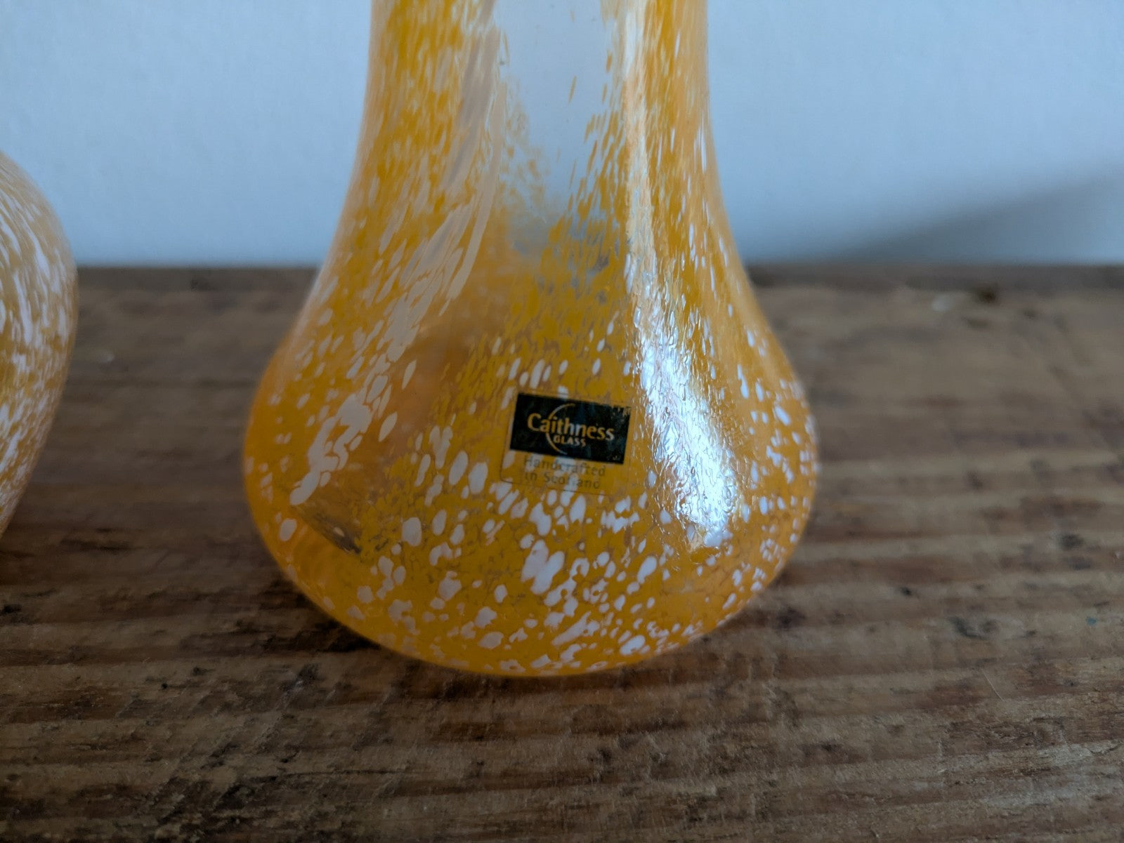 2x Handcrafted Yellow Orange Swirl Glass Vase Caithness Scotland Confetti Swirl