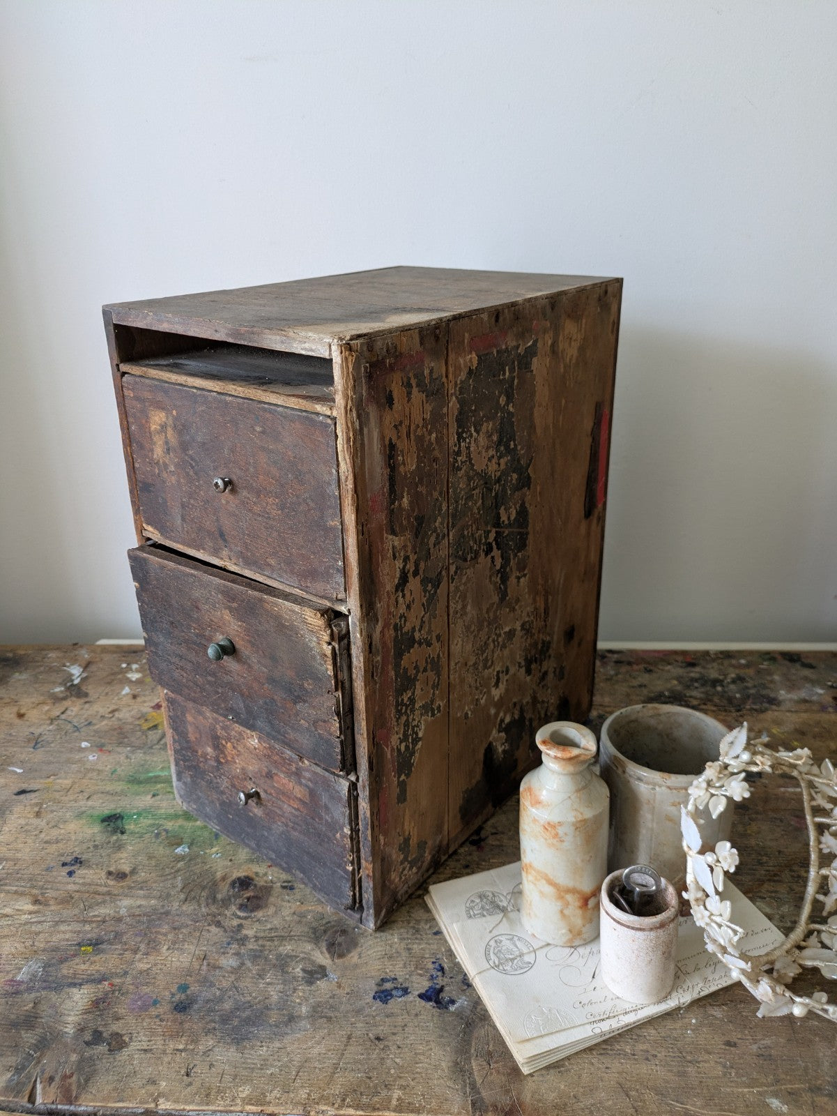 Antique Shop Diamond Dyes Display Cabinet Fitting Drawer Unit Advertising Vtg 