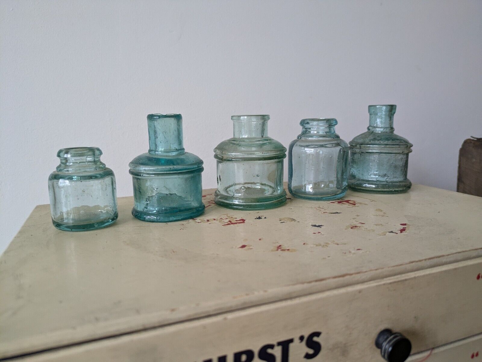 5x Antique Vintage Glass Bottles vase flower original apothecary ink old Prop