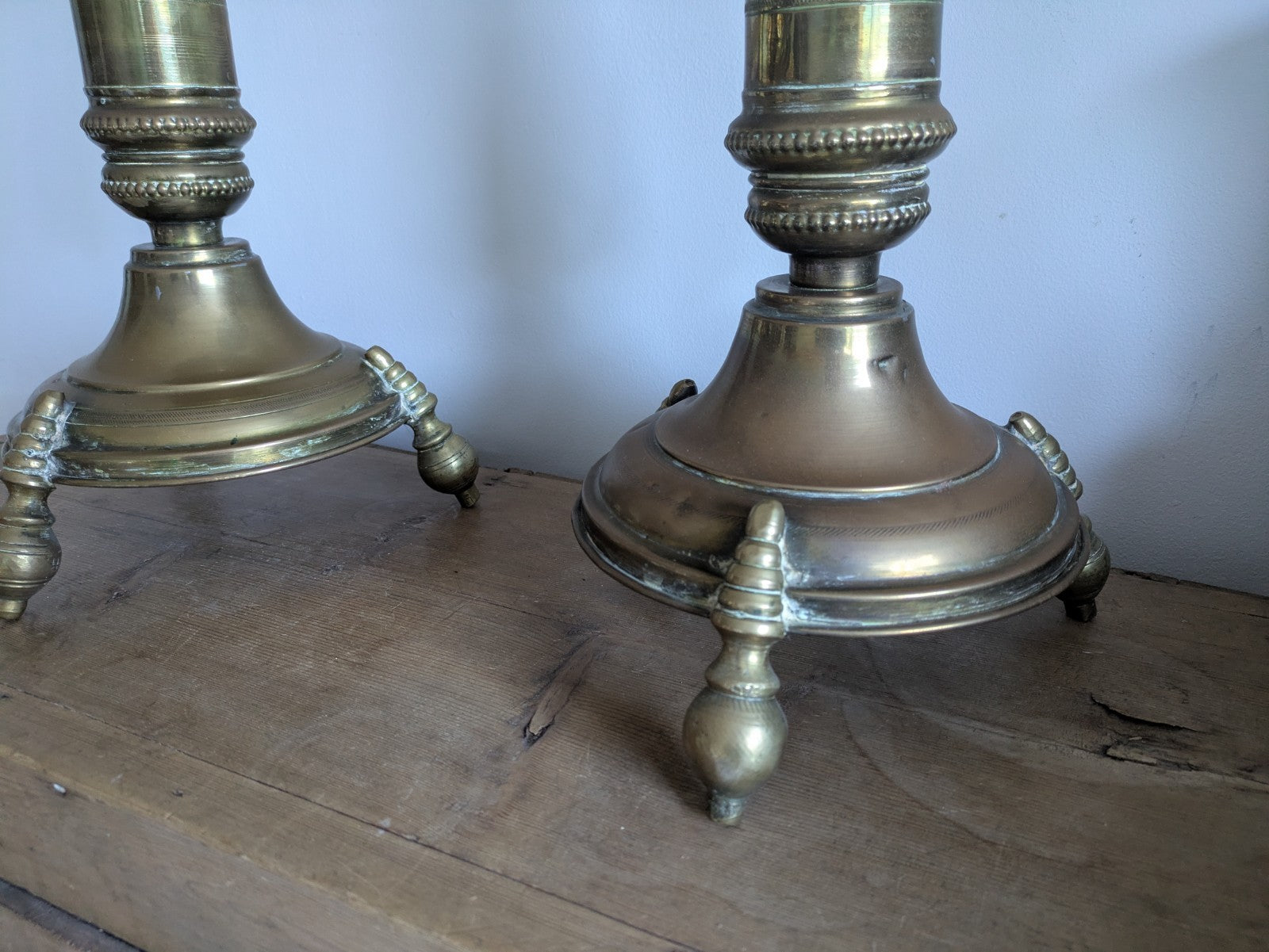 VTG Moroccan Brass Floor Lamps Stained Glass Gothic Original Pair Lights Props 