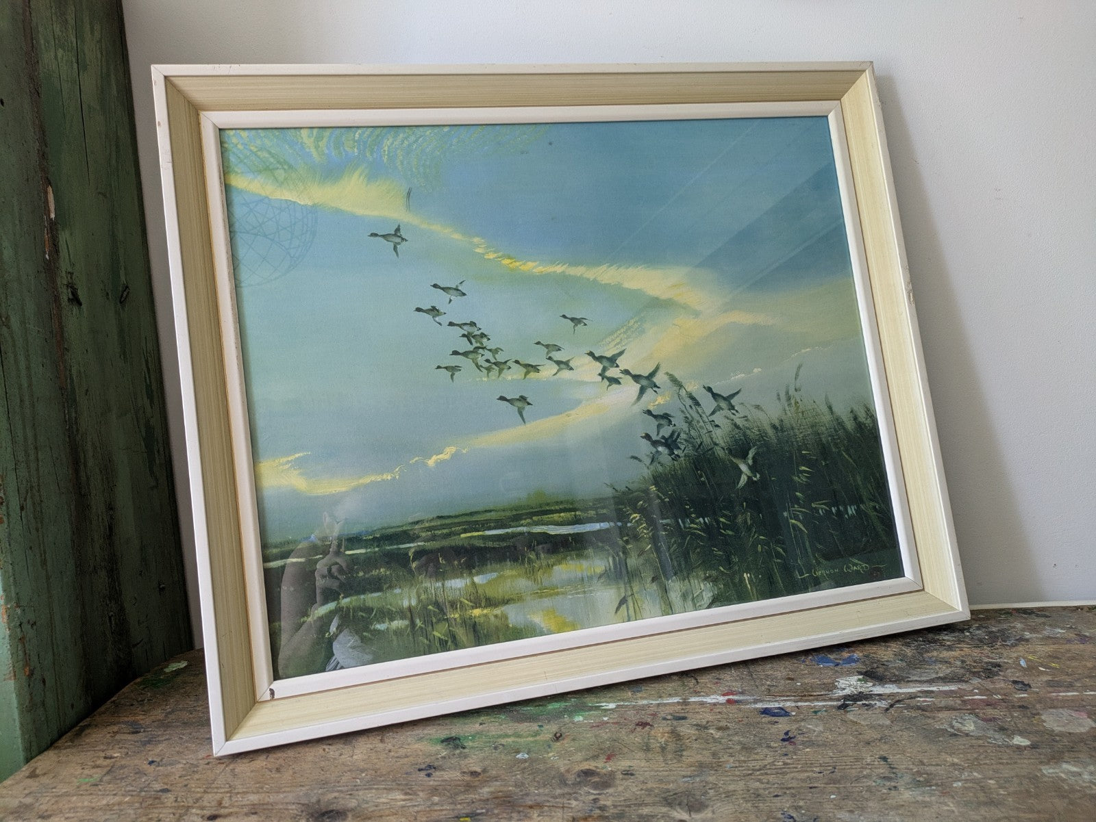Vintage 1960s Print of Ducks Birds Flight Painting Vernon Ward Retro Seascape 