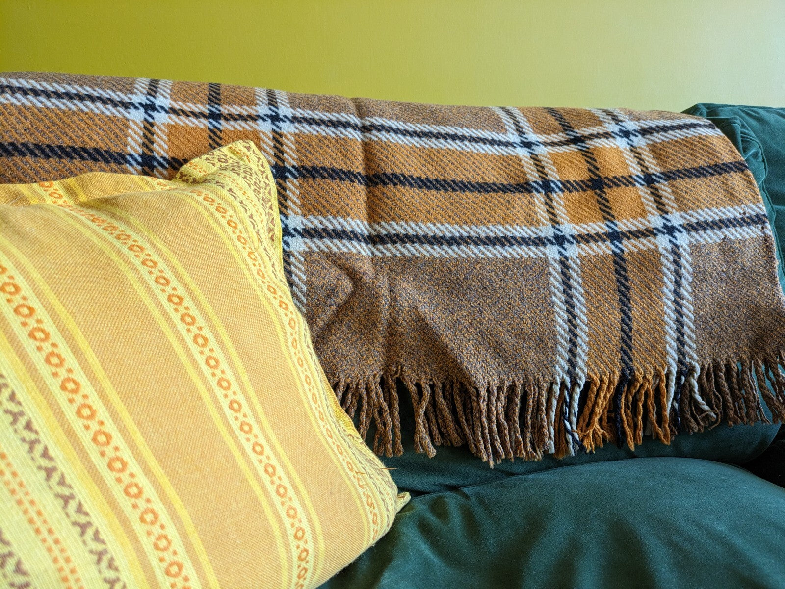 Orange Tartan Wool Sofa Throw Bed Blanket CHEQUERED CHECK RUG PICNIC Patterned