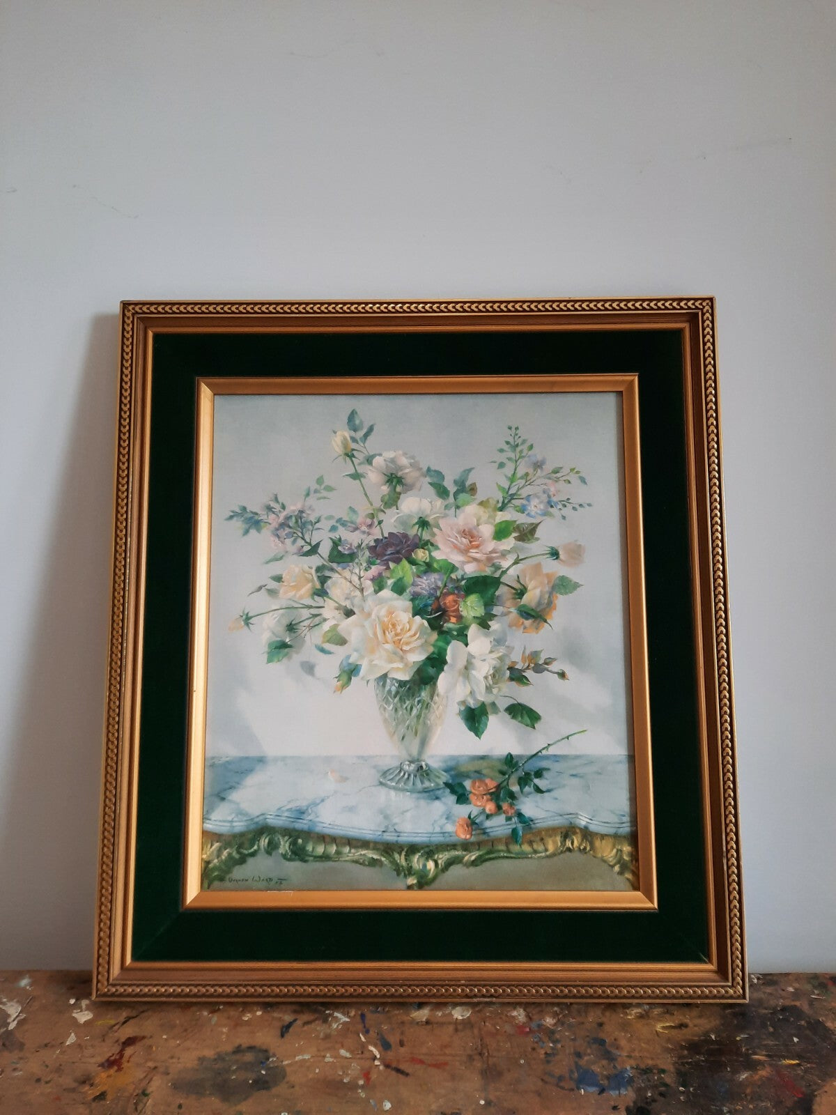 Vintage 50s Framed floral bouquet PRINT original VERNON WARD Midsummer Fragrance