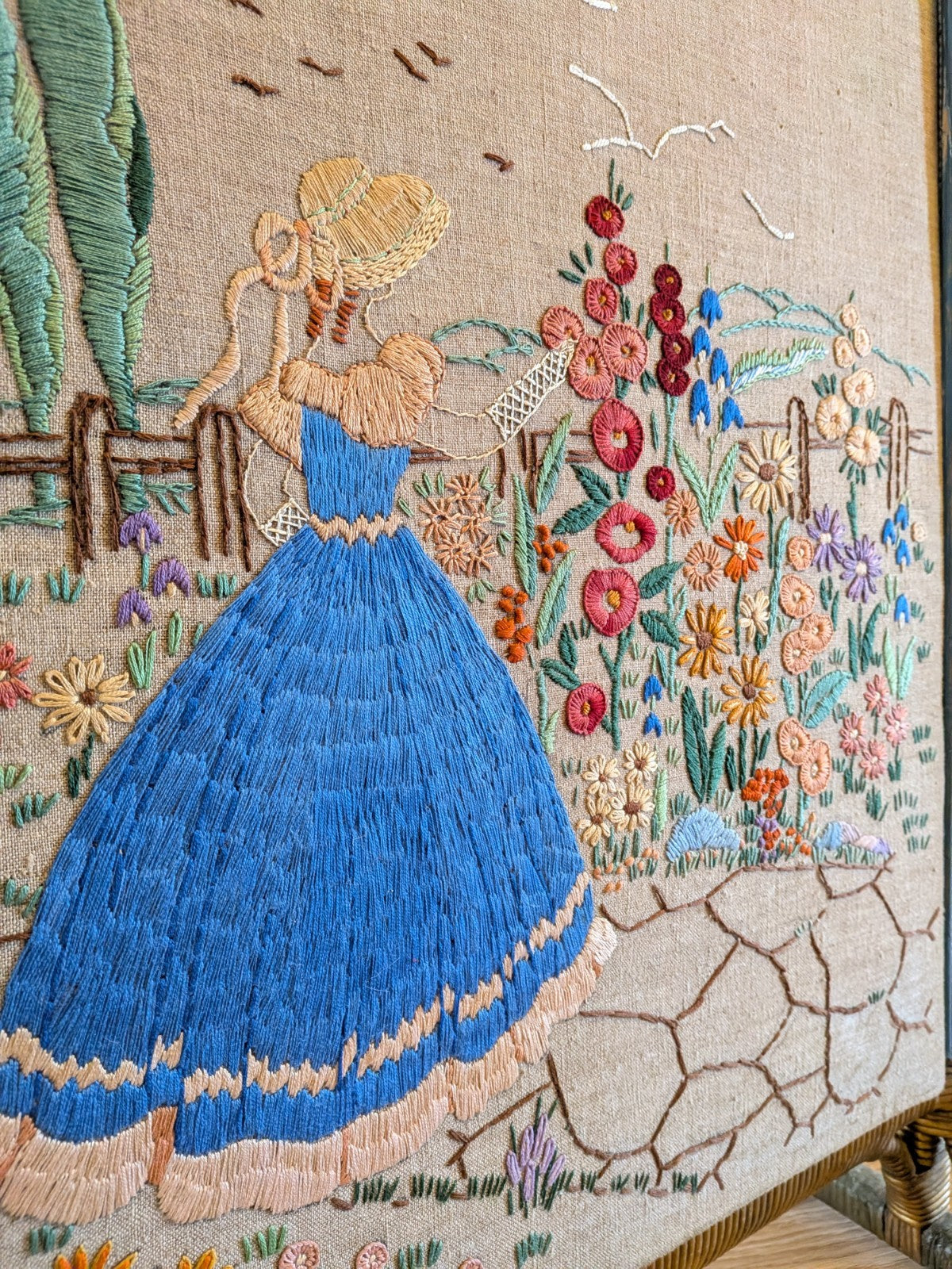 Vintage Art Deco Crinoline Lady Embroidery Fire Screen Retro Kitsch Needlepoint 