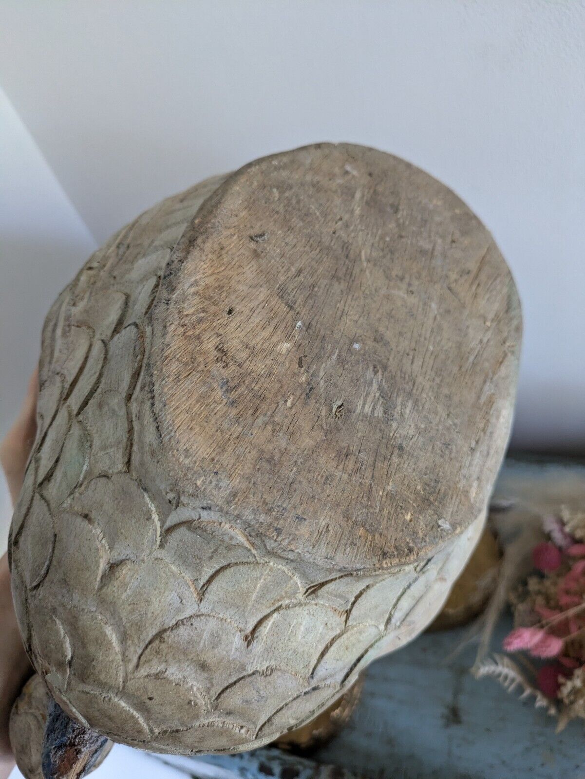 Carved Wood Swan Decoy Vintage Large Painted Solid Wood Planter Decor Time Worn