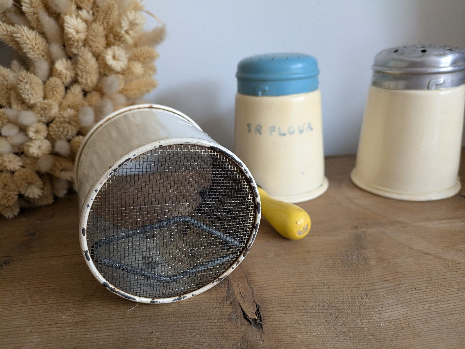 Tala Vintage Enamel Flour Sifter And Two Shakers Retro Kitchenalia Baking Prop