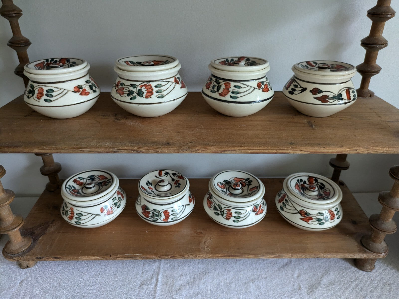 8 x Vintage Boho Ceramic spice Jars with  Lids Patterned Pots Candle Holders Vgc