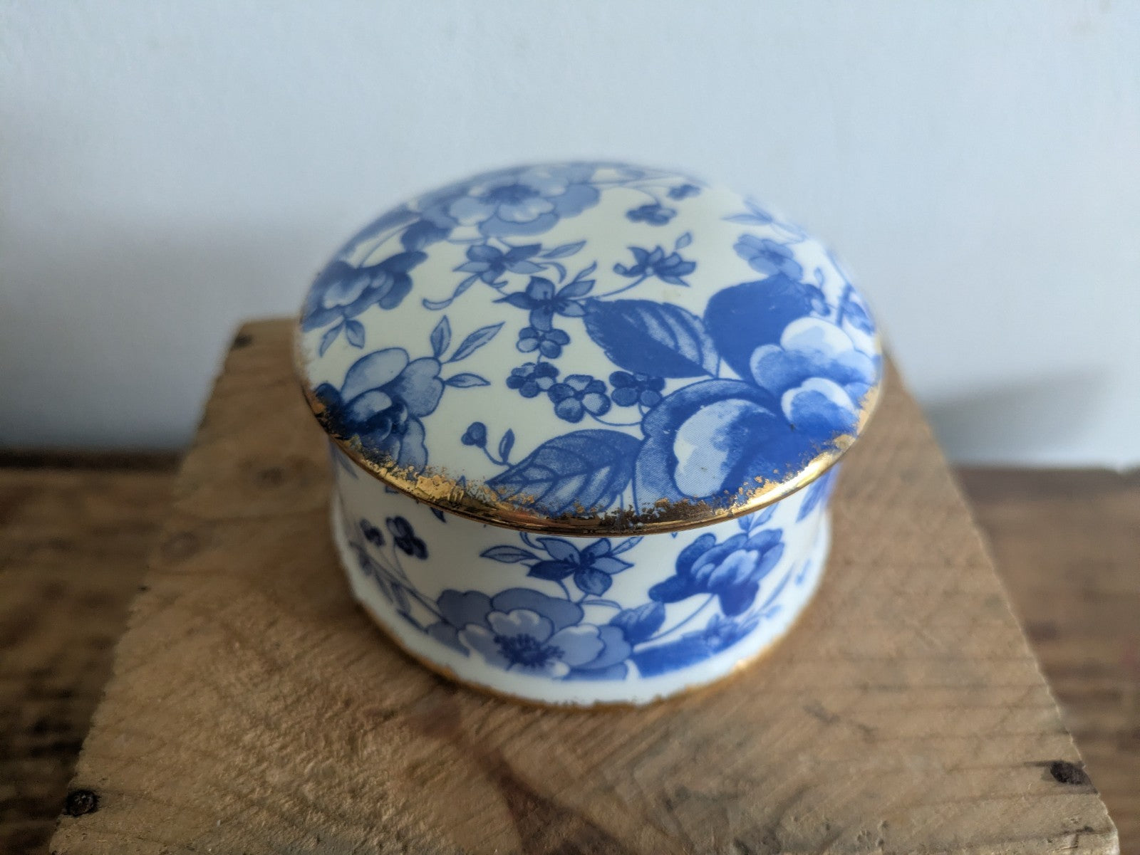 Royal Elegance Staffordshire England China Floral Lidded Blue Trinket Box Pot