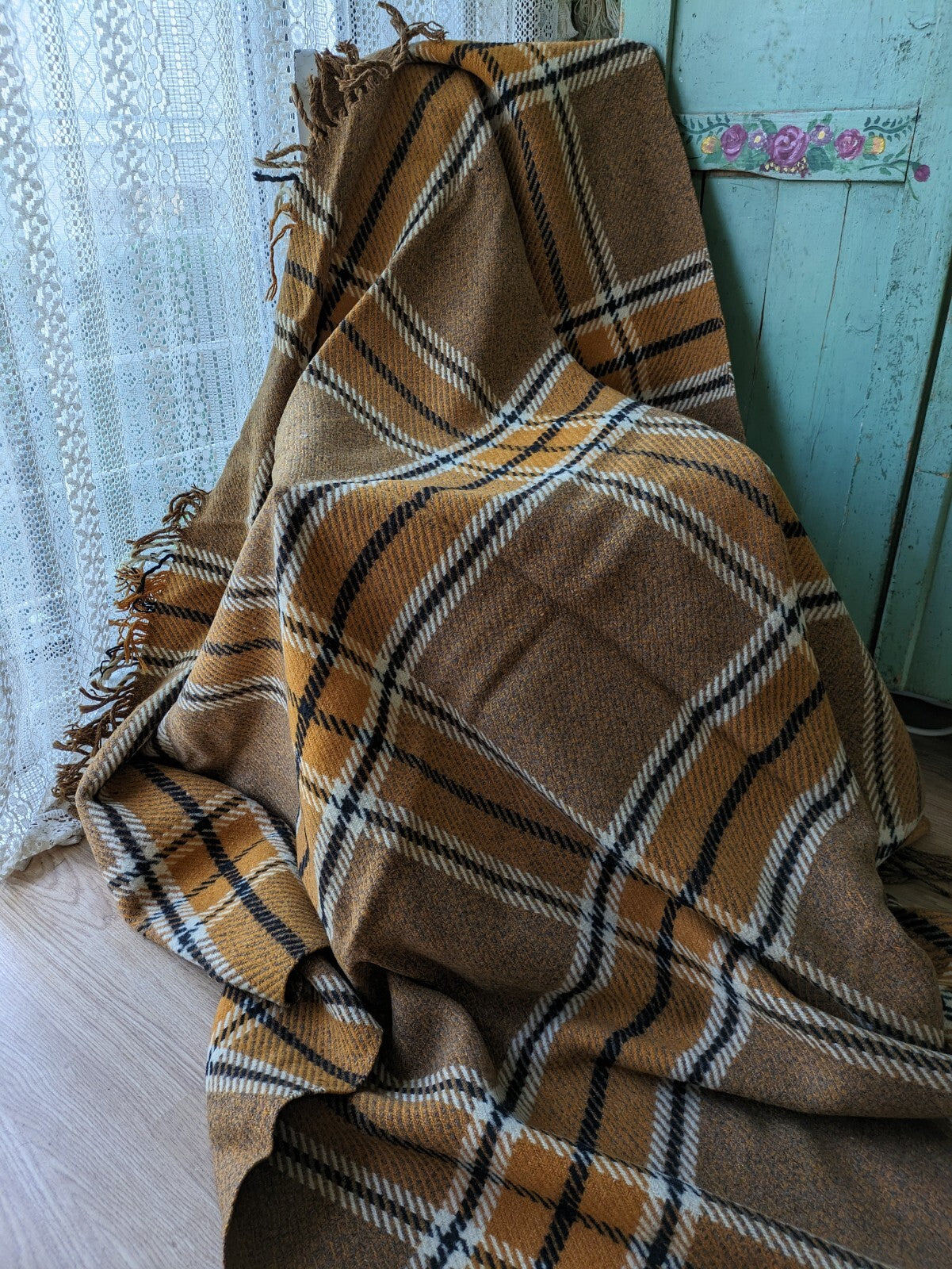 Orange Tartan Wool Sofa Throw Bed Blanket CHEQUERED CHECK RUG PICNIC Patterned