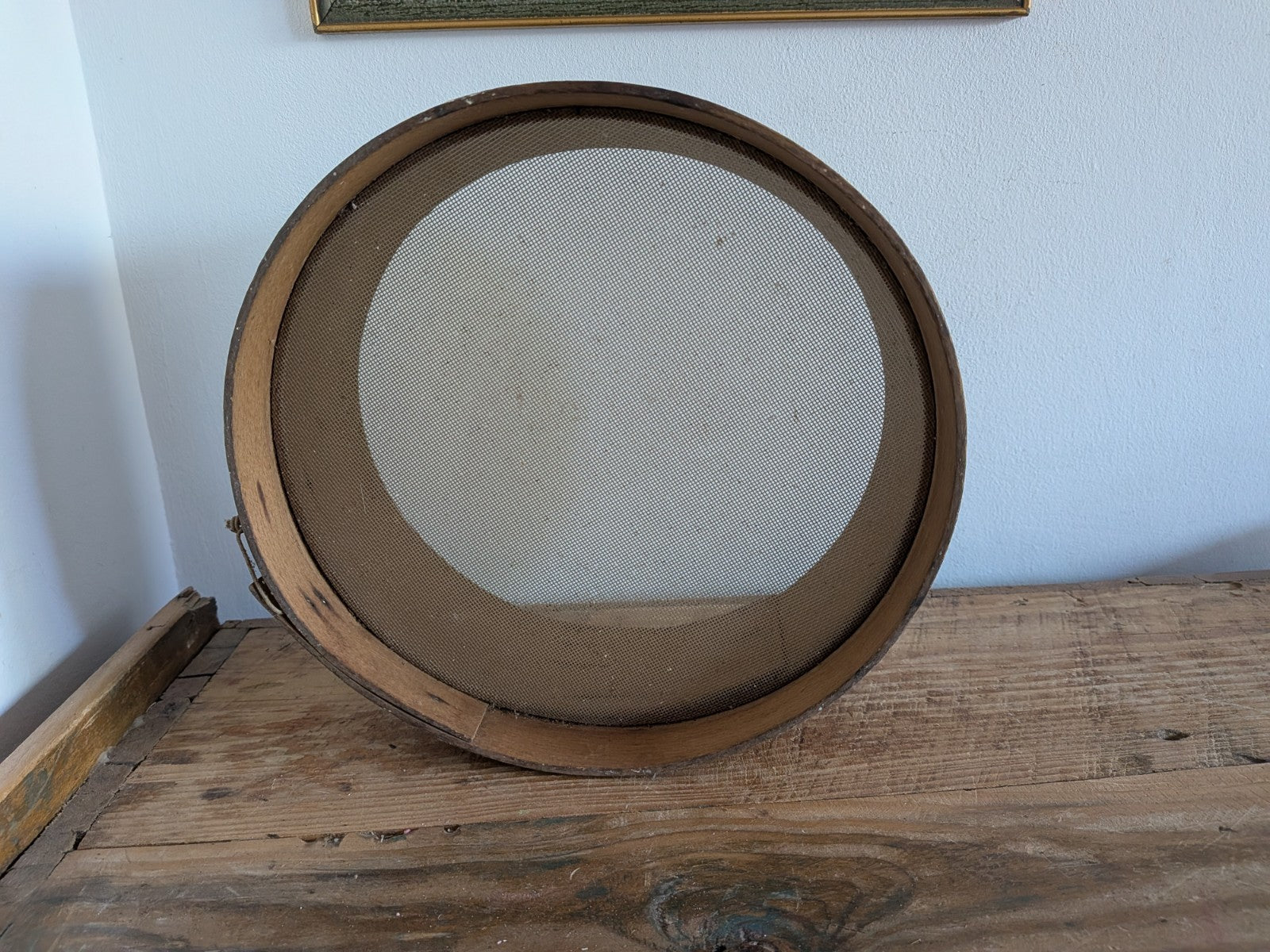 Vintage Small Wooden Rustic Bentwood Farmhouse Sieve / Sifter Grain Flour Mesh