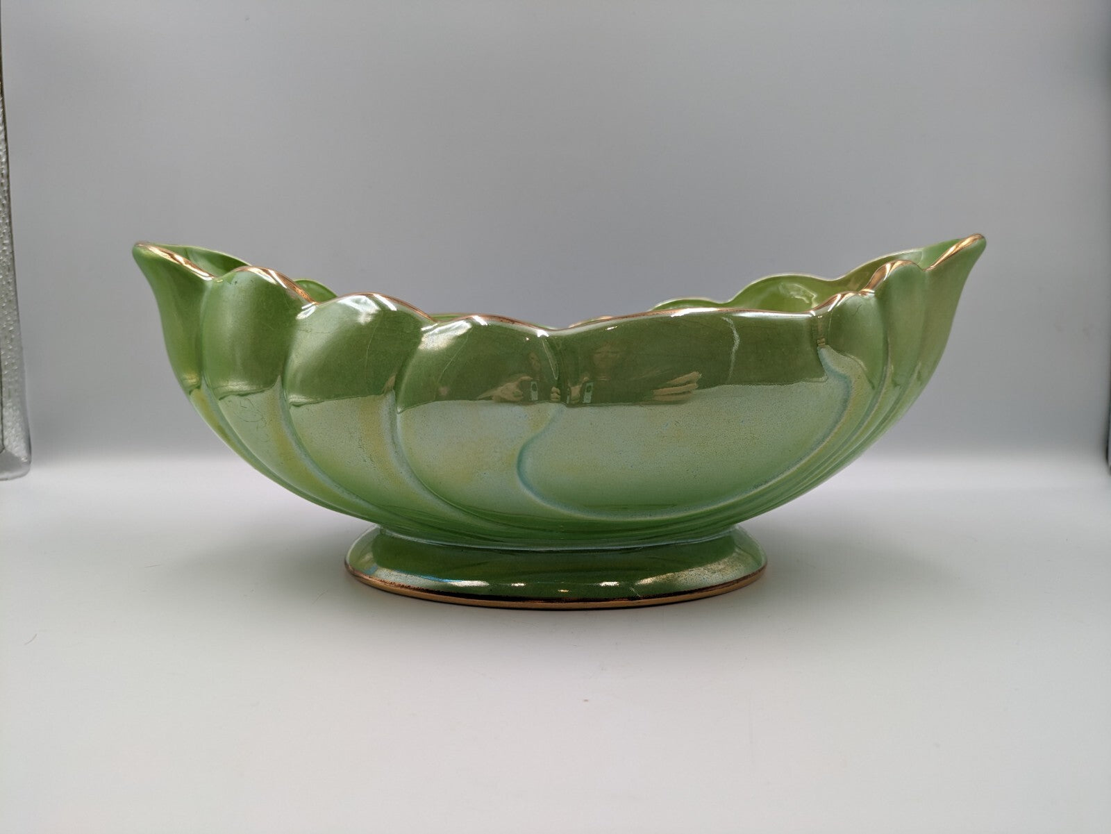 VINTAGE ART DECO MALING GREEN OMBRE LUSTRE WARE MANTLE VASE LARGE RETRO RARE OLD