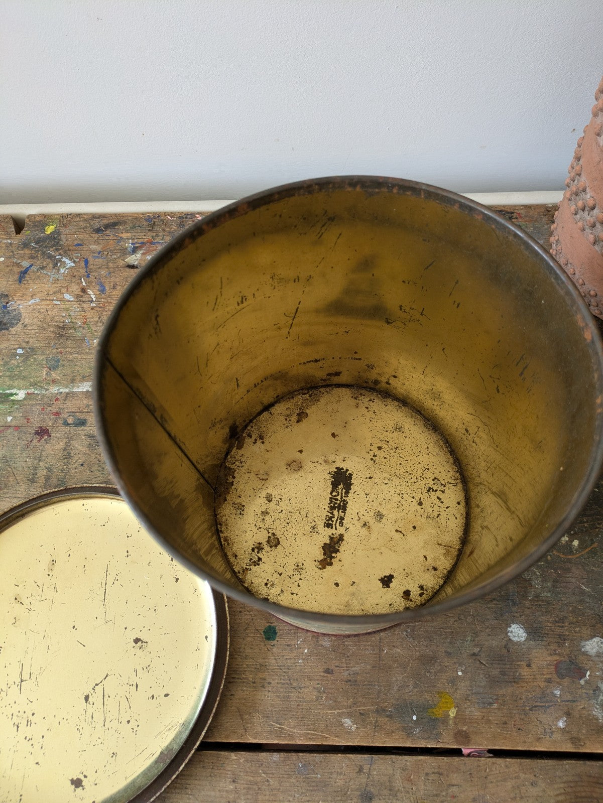 Vintage 1930s 40s Handiware Large Flour Storage Tin Canister Rare Prop Kitchen