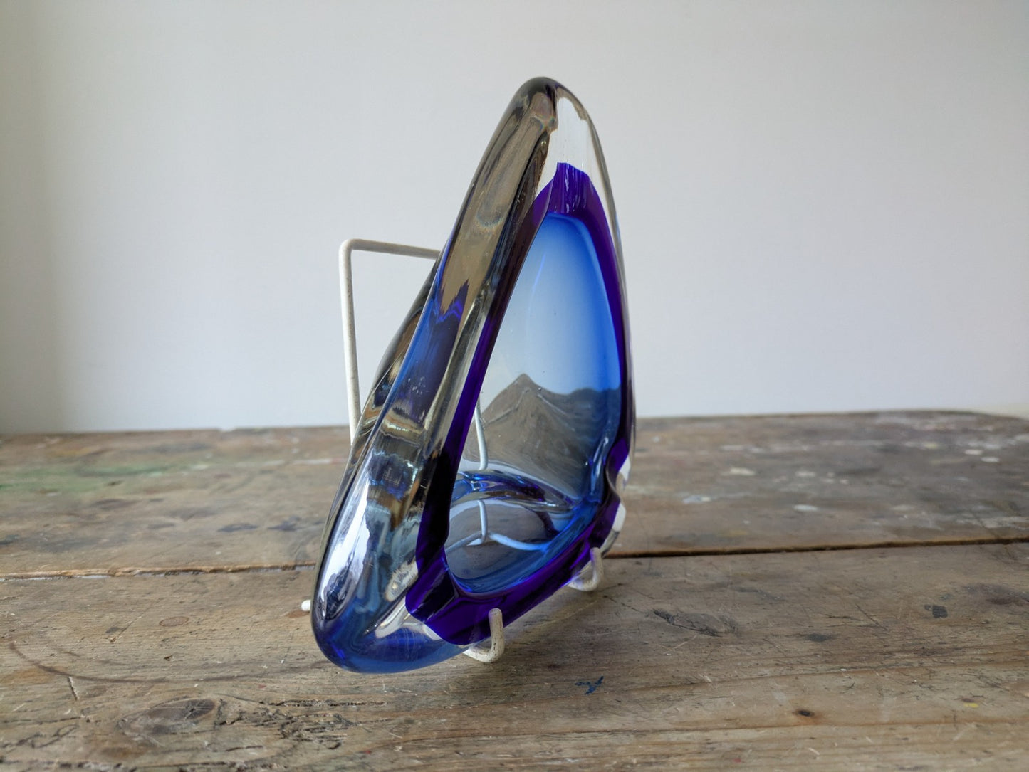 VINTAGE ITALIAN MURANO SOMMERSO  ART GLASS DISH MID CENTURY Modern Ash Tray BLUE