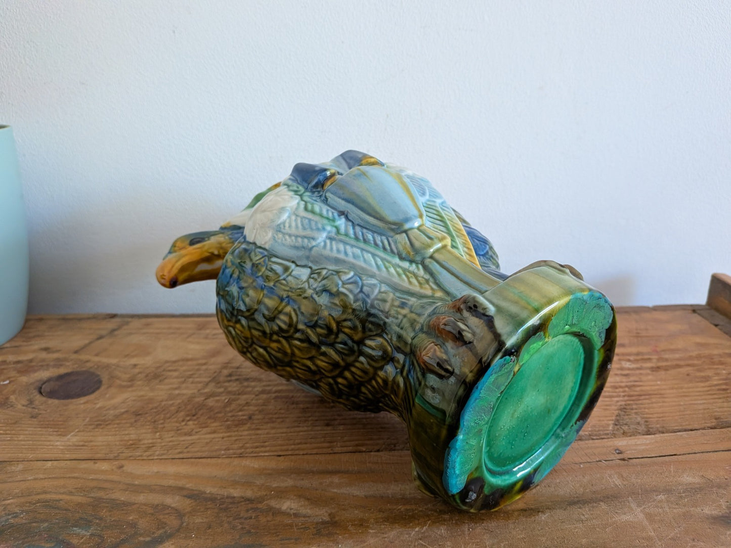 Vtg Mid Century Majolica Style Italian French Double Eagle Head Earthenware Vase