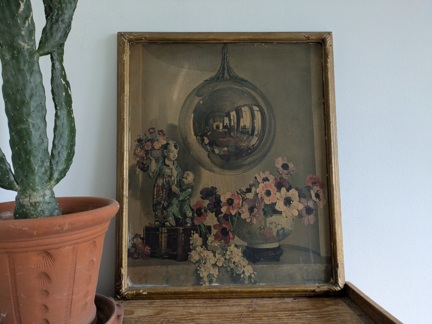 Herbert Davis Richter Reflections In A Silver Ball Signed RARE Print Framed Vtg