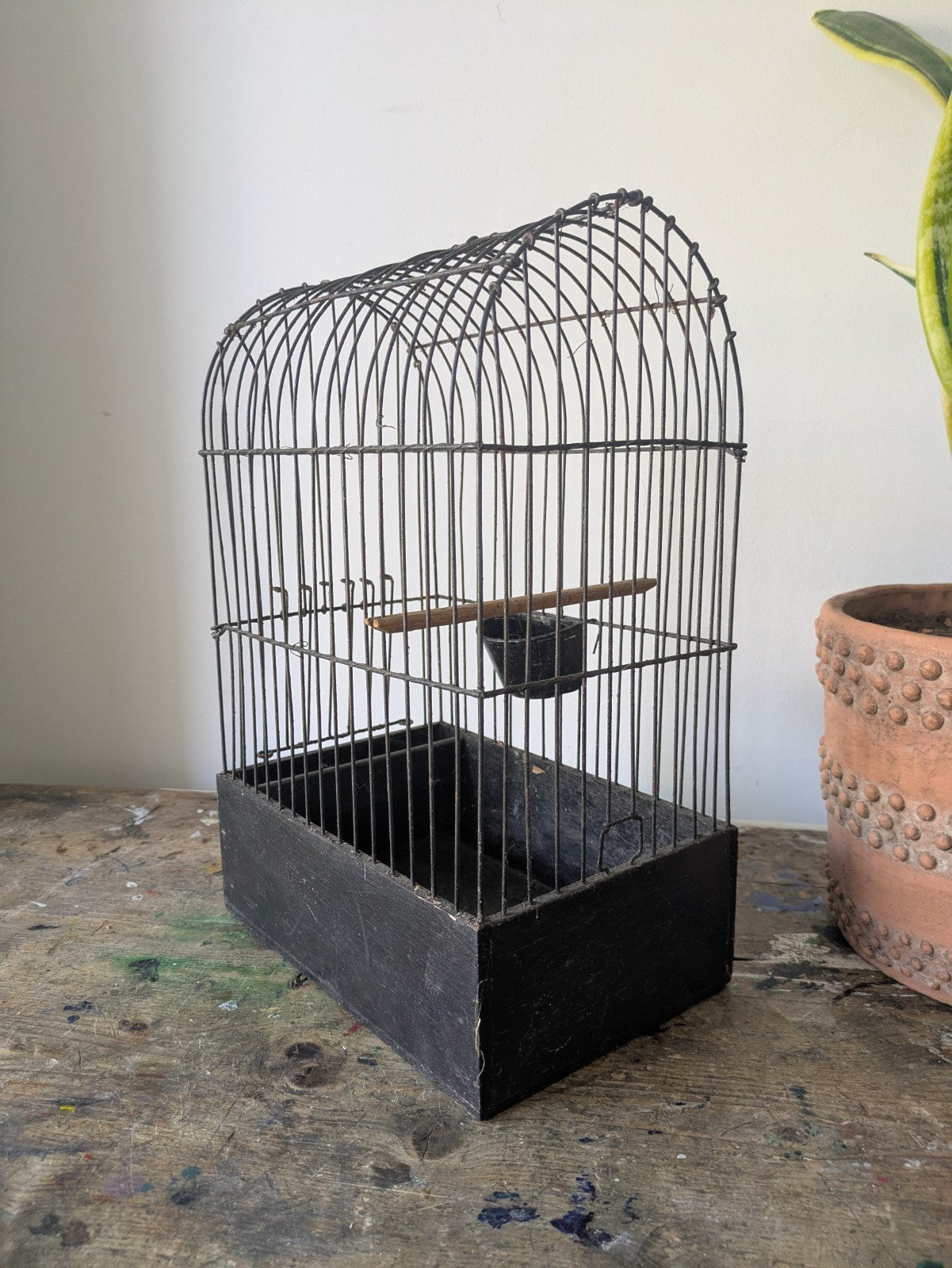 VTG Canary Black Wire Show Carry Bird Cage Decor Bird Cage Wooden Antique Prop