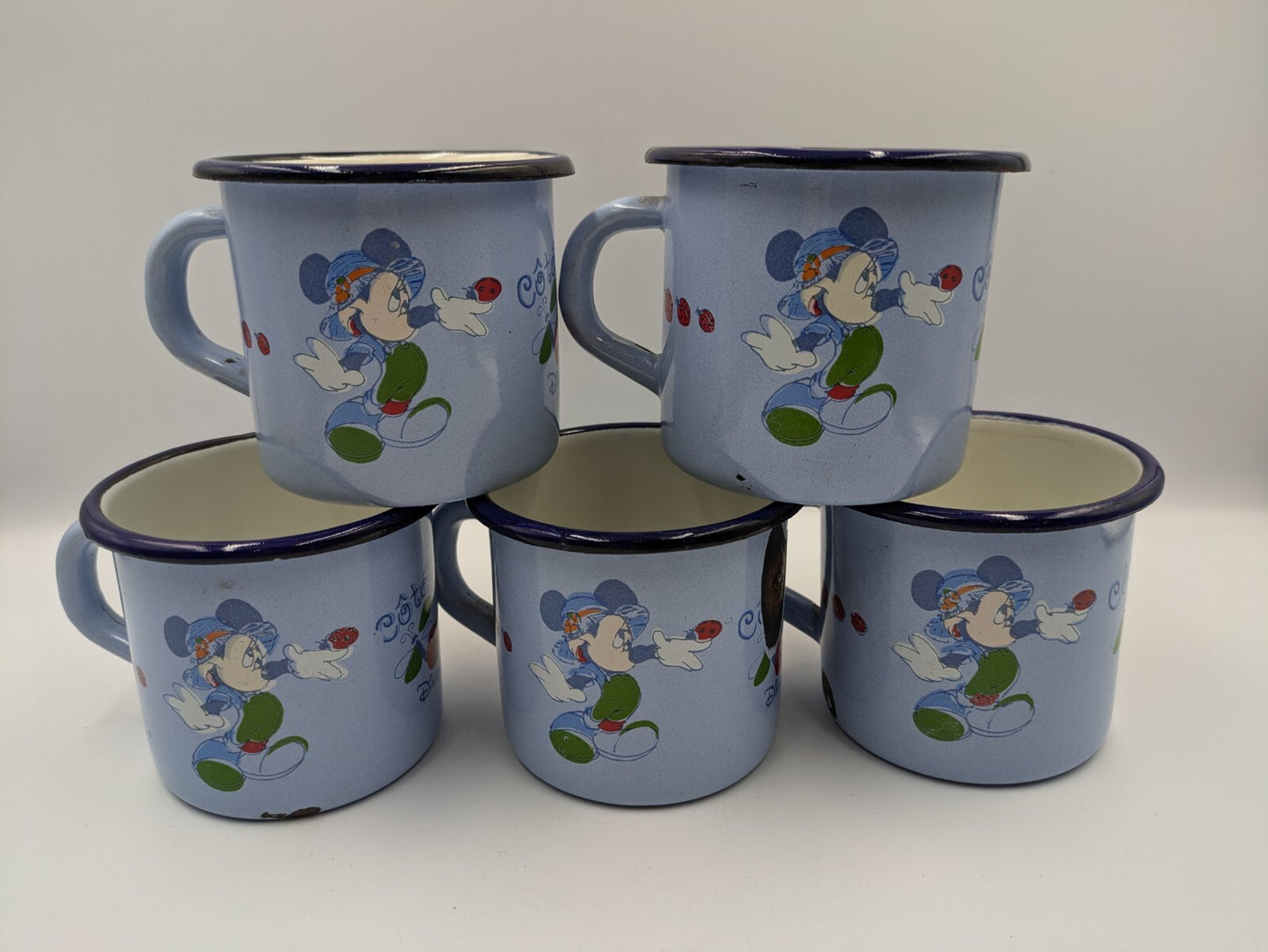 5x Disneyland Paris Mickey Mouse Mugs Camping Collectible Vtg Côté Jardin Blue