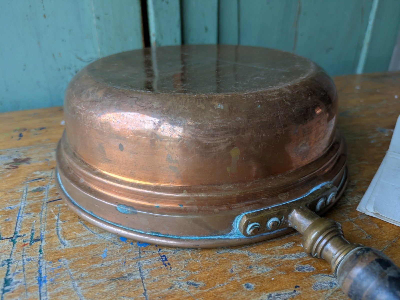 Antique Rare Vintage Nader Copper Pan with Tinned Lining & Wooden Handle Frying