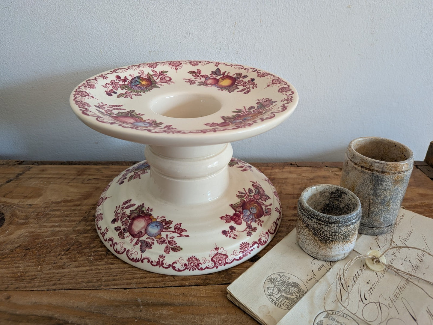 Vintage Mason's Ironstone China Ham Stand 1950s Red Fruit Basket Design Floral
