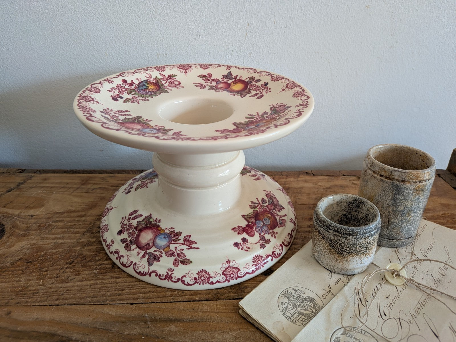 Vintage Mason's Ironstone China Ham Stand 1950s Red Fruit Basket Design Floral