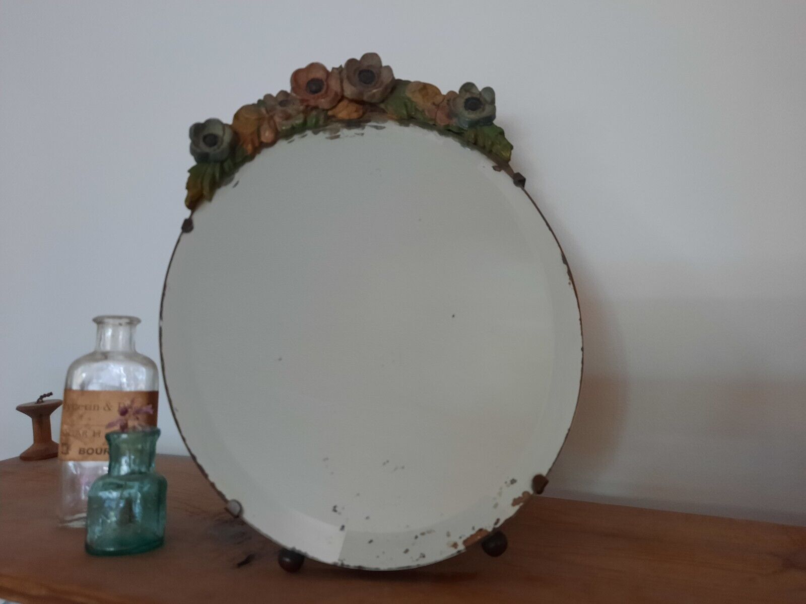 Vintage Barbola Mirror Circa 1920s 1930s art deco floral antique oval bevel edge
