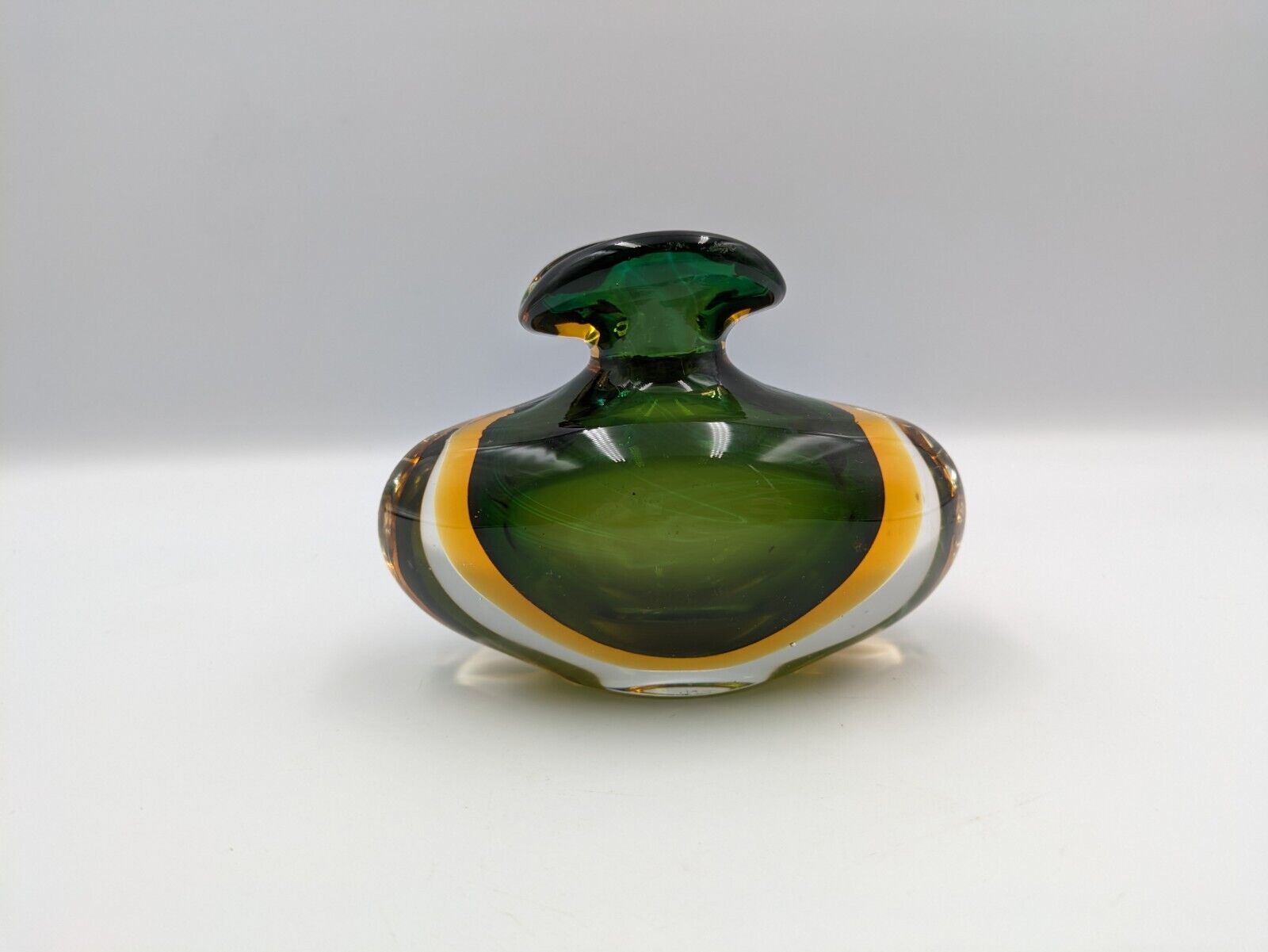 Murano Sommerso Hand Blown Art glass Green Amber Cased Italian perfume Bottle UV