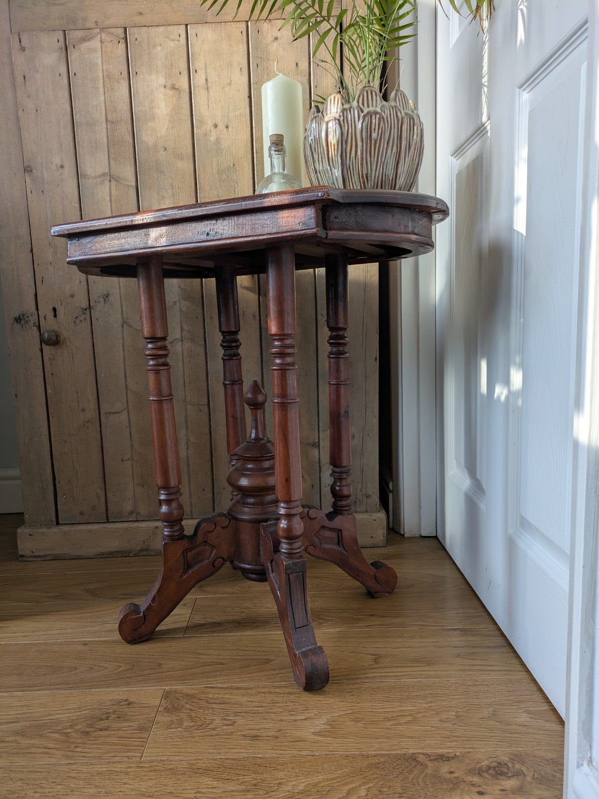 Antique Mahogany Side Table Hall Lamp Turned Legs & Finial Base Victorian C1890