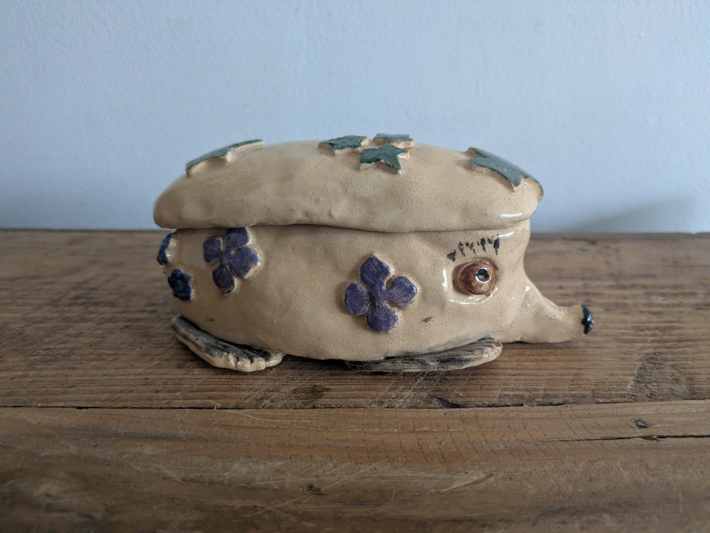Hedgehog Artist Pottery Figure Ornamet Pot Handmade Moneybox Trinket Box Flower