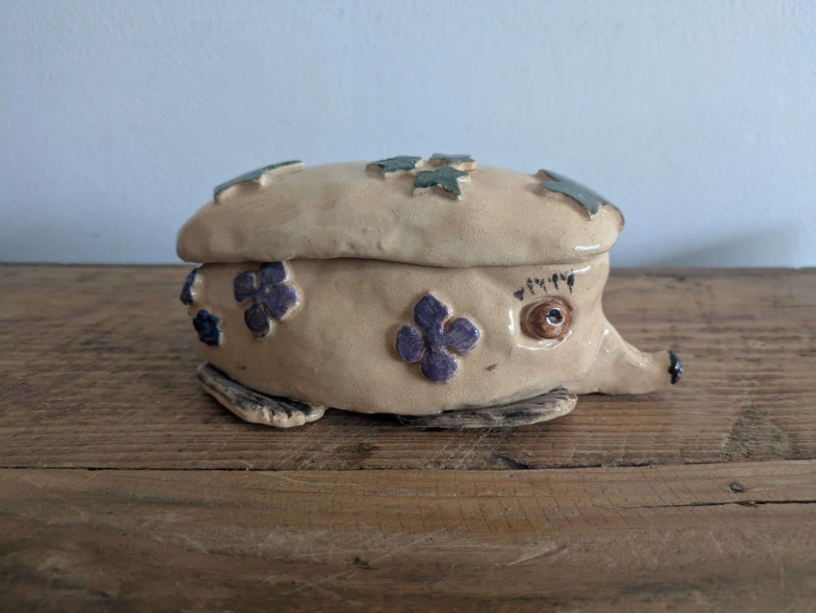 Hedgehog Artist Pottery Figure Ornamet Pot Handmade Moneybox Trinket Box Flower
