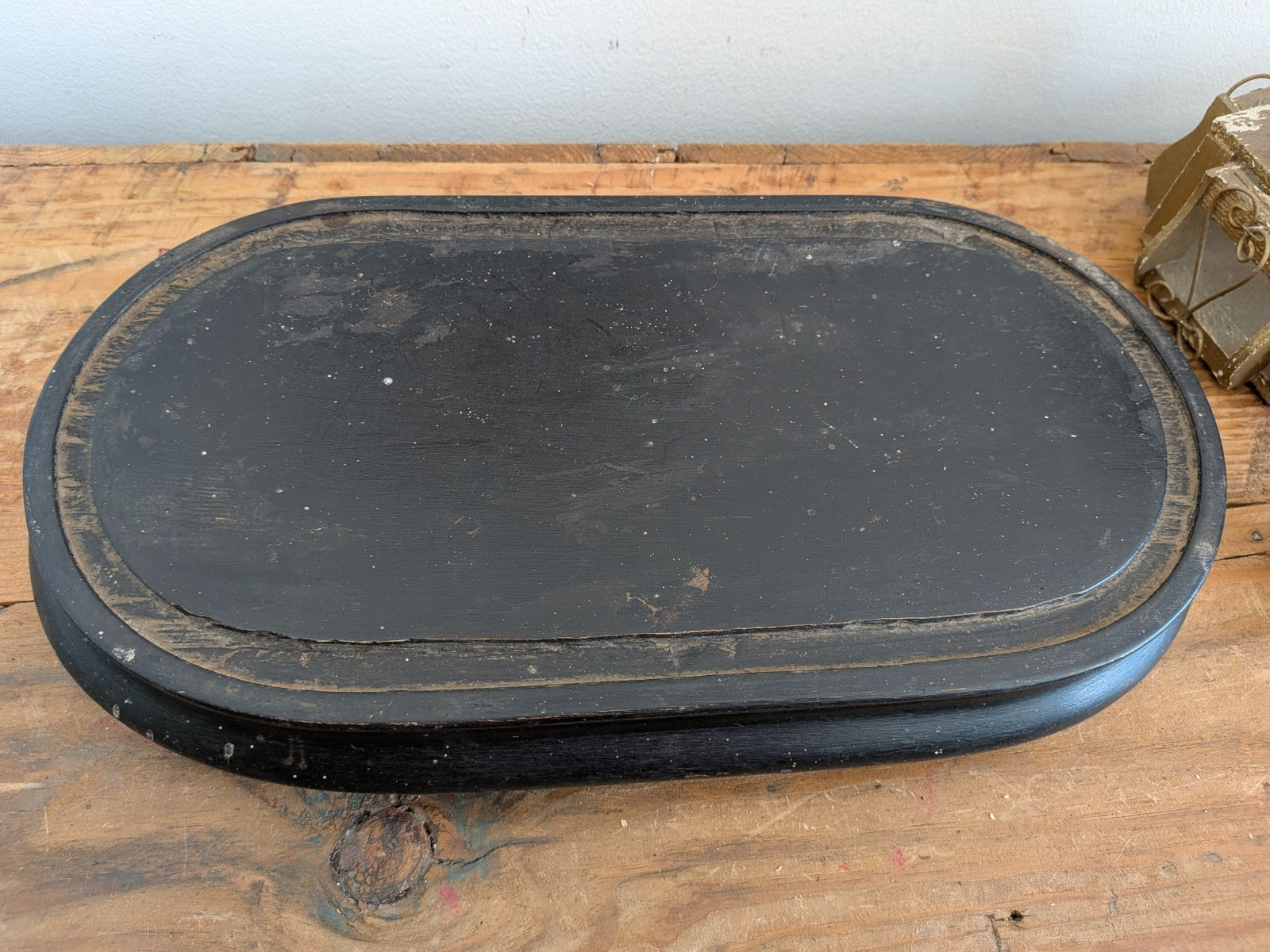 Antique Oval Wooden Base for Glass Dome Early 20th-C French Taxidermy Clock Vtg